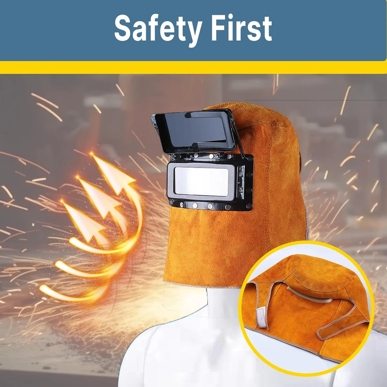 کلاه جوشکاری تمام سر T TOVIA، ماسک جوشکاری چرمی با قابلیت تیره شوندگی خودکار، ماسک جوشکاری مقاوم در برابر تنفس و شعله برای محافظت از جوشکاری