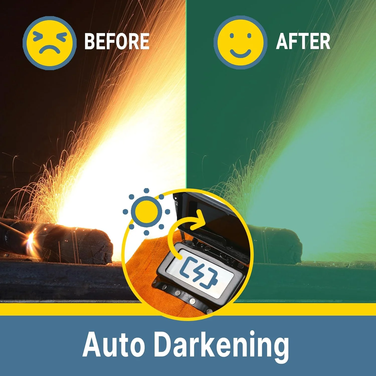 کلاه جوشکاری تمام سر T TOVIA، ماسک جوشکاری چرمی با قابلیت تیره شوندگی خودکار، ماسک جوشکاری مقاوم در برابر تنفس و شعله برای محافظت از جوشکاری