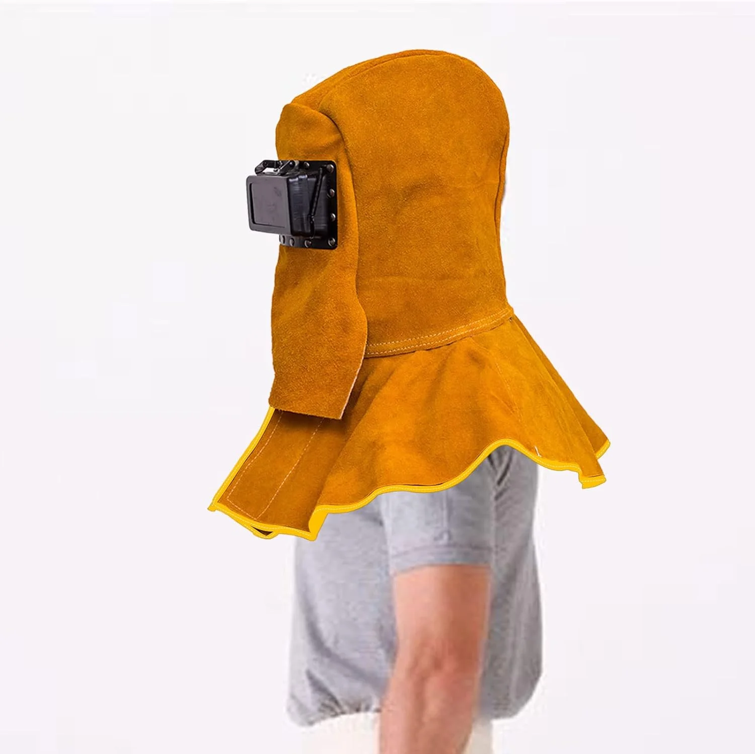 ماسک جوشکاری چرمی گاوی 2025 با لنز فیلتر تیره شونده خودکار خورشیدی، کلاه ایمنی جوشکاری چرمی محافظ کامل با محافظ گردن و شانه، کلاه کار مقاوم در برابر حرارت شعله جوشکاری