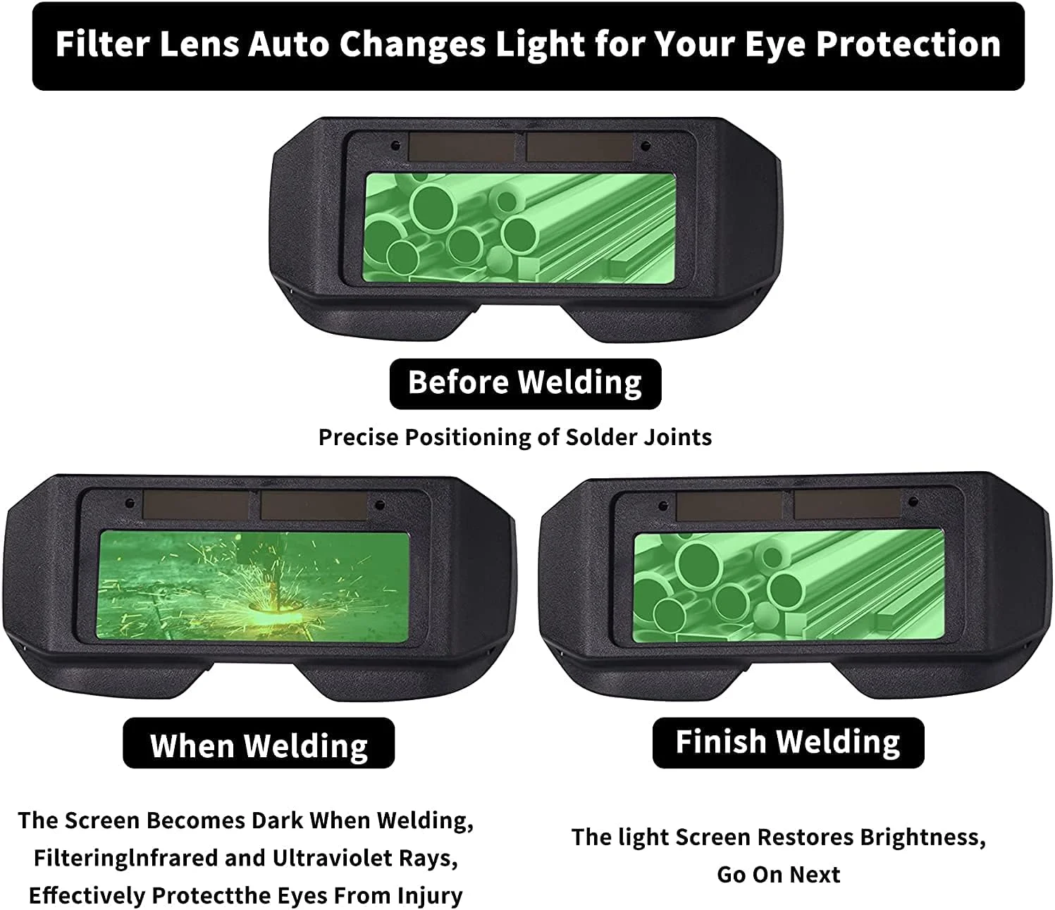 T TOVIA Auto Darkening Welding Goggles, Solar Power LCD Welding Mask Glasses Helmet Welder Gas Mask Eye Protection, Anti-Flog Anti-Glare Goggles, Gas Welding Plasma MIG TIG ARC Welder Protector Tools