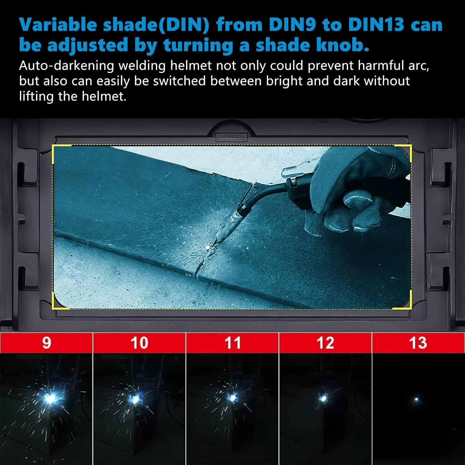 ماسک جوشکاری اتوماتیک تیره شونده UNISOPH، ماسک جوشکاری خورشیدی برای محافظت از چشم و صورت، کلاه جوشکاری سبک وزن و راحت قابل تنظیم با محدوده سایه 9-13، برای جوشکاری TIG، MIG، Arc و سنگ زنی