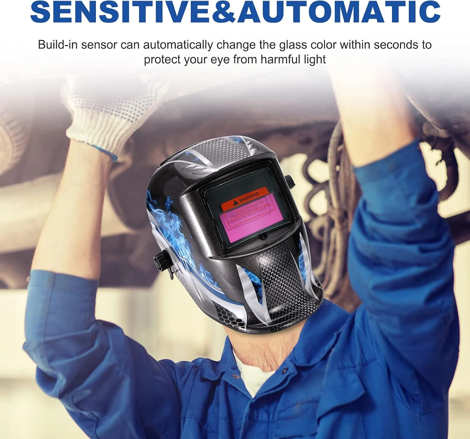 ماسک جوشکاری اتوماتیک تیره شونده UNISOPH، ماسک جوشکاری خورشیدی برای محافظت از چشم و صورت، کلاه جوشکاری سبک وزن و راحت قابل تنظیم با محدوده سایه 9-13، برای جوشکاری TIG، MIG، Arc و سنگ زنی