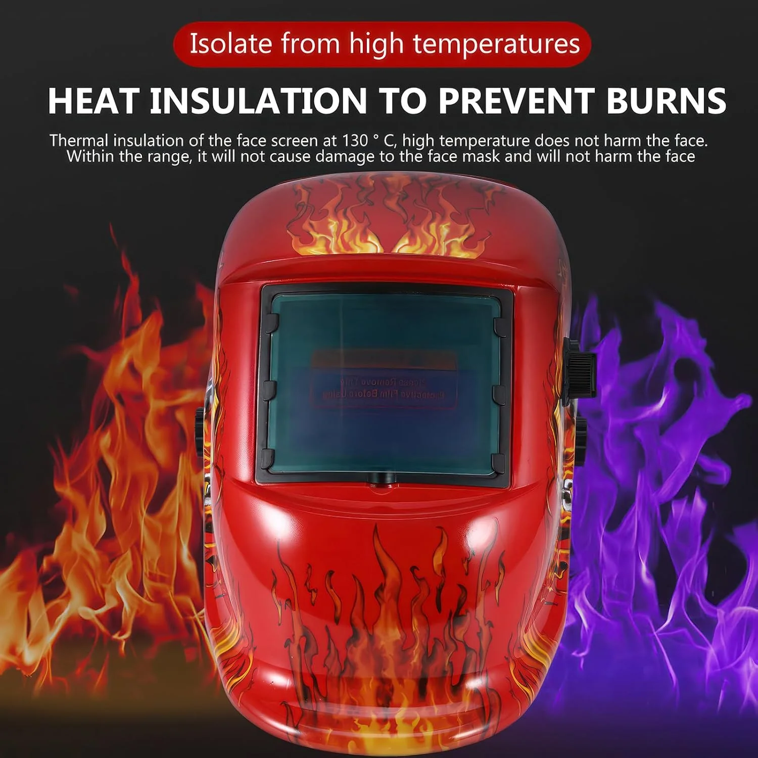 ماسک جوشکاری اتوماتیک تیره شونده، ماسک جوشکاری خورشیدی برای محافظت از چشم و صورت، کلاه ایمنی جوشکاری سبک و راحت قابل تنظیم با محدوده سایه 9-13، برای جوشکاری تیگ، میگ، قوس و سنگ زنی (شعله قرمز)