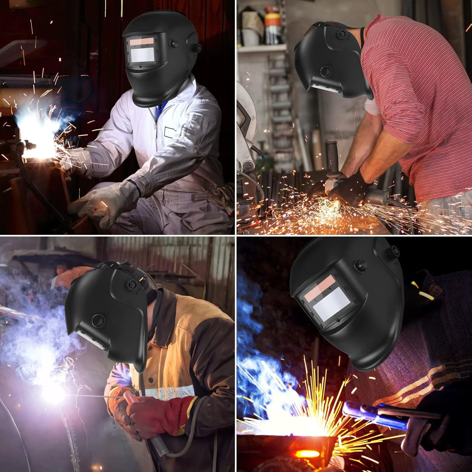 کلاه جوشکاری سیمدووم، کلاه جوشکاری فوق سبک با قابلیت تاریک شوندگی خودکار و انرژی خورشیدی، میدان دید بزرگ، ماسک جوشکاری، کلاه جوشکاری محافظ حرفه ای برای تیگ میگ آرک (مشکی)