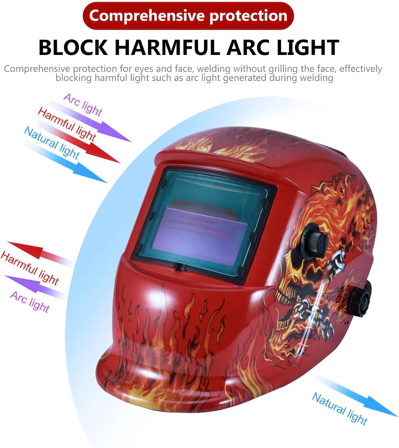 ماسک جوشکاری اتوماتیک تیره شونده، ماسک جوشکاری خورشیدی برای محافظت از چشم و صورت، کلاه ایمنی جوشکاری سبک و راحت قابل تنظیم با محدوده سایه 9-13، برای جوشکاری تیگ، میگ، قوس و سنگ زنی (شعله قرمز)