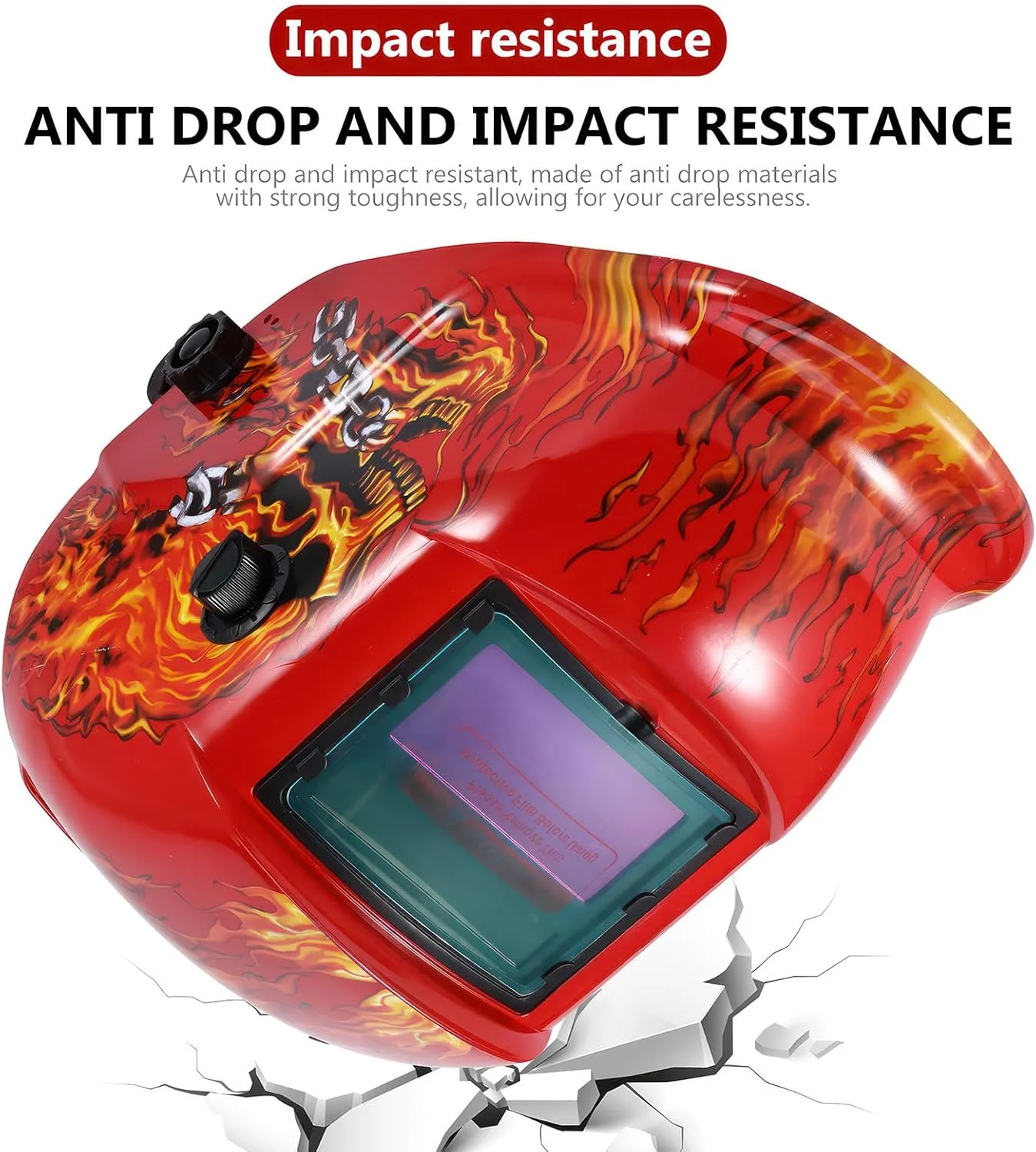 ماسک جوشکاری اتوماتیک تیره شونده، ماسک جوشکاری خورشیدی برای محافظت از چشم و صورت، کلاه ایمنی جوشکاری سبک و راحت قابل تنظیم با محدوده سایه 9-13، برای جوشکاری تیگ، میگ، قوس و سنگ زنی (شعله قرمز)