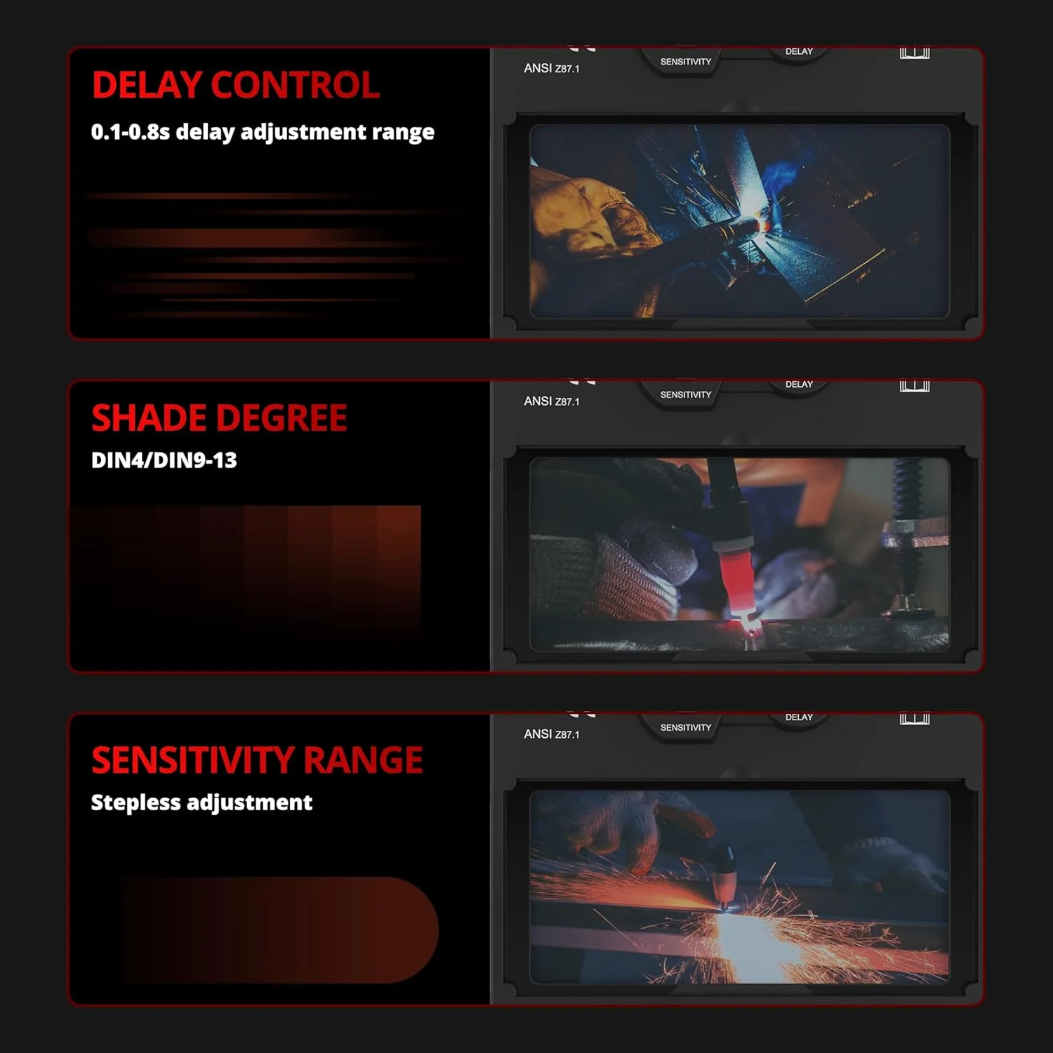 ماسک جوشکاری اتوماتیک با قابلیت تیره شوندگی خودکار و انرژی خورشیدی هاروکیو، سایه گسترده 4/9-13، مناسب برای جوشکاری تیگ، میگ و آرک مدل LY500U