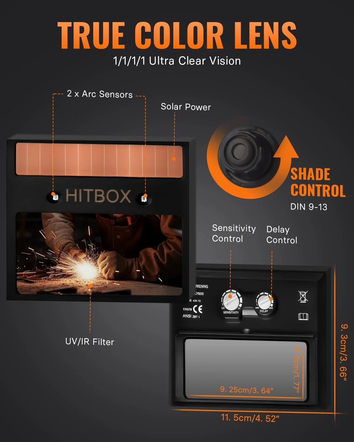 ماسک جوشکاری اتوماتیک تیره شونده HITBOX با انرژی خورشیدی و محدوده سایه قابل تنظیم 4/9-13 برای جوشکار Mig Tig Arc (سیاره)