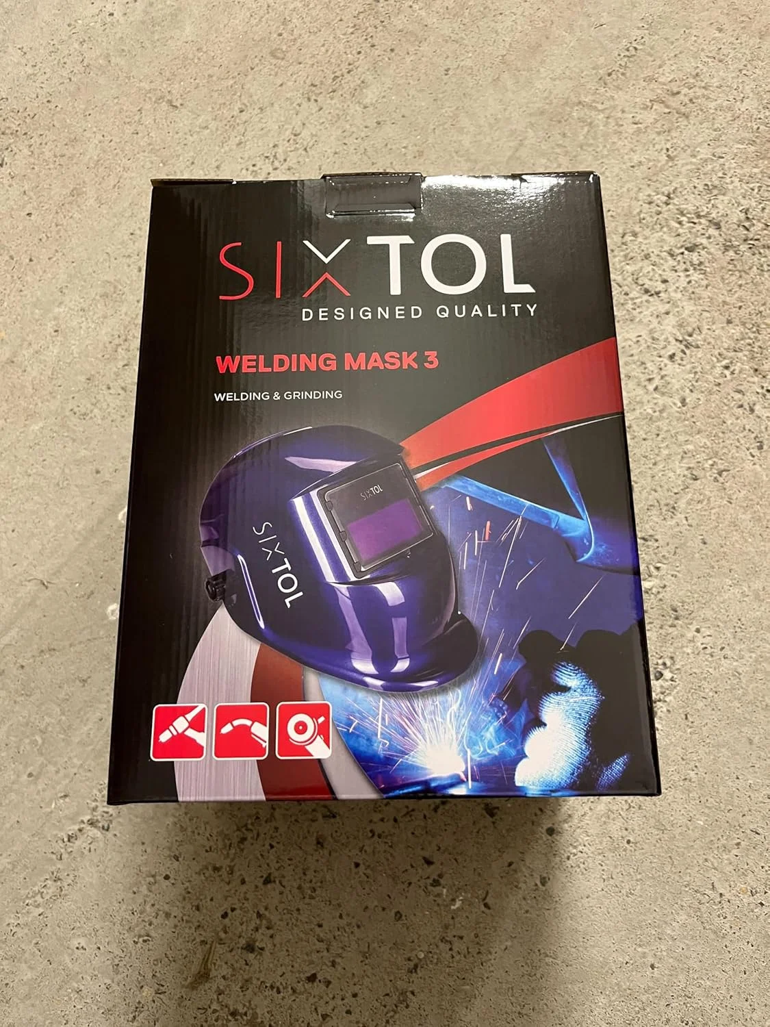 ماسک جوشکاری اتوماتیک SIXTOL مدل 3 با قابلیت تیره شوندگی خودکار و عملکرد سنگ زنی، سایه گسترده 4/9-13 مناسب جوشکاری تیگ، میگ و قوس الکتریکی - آبی