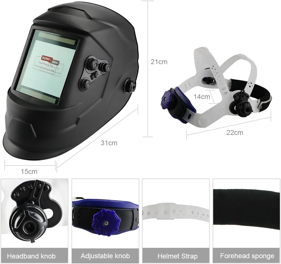 ماسک جوشکاری اتوماتیک Anesty با انرژی خورشیدی و 4 حسگر فیلتر سایه مستقل، ماسک جوشکاری ضد مه با صفحه نمایش بزرگ برای جوشکاری Mig Tig Arc و سنگ زنی [10 لنز جایگزین]
