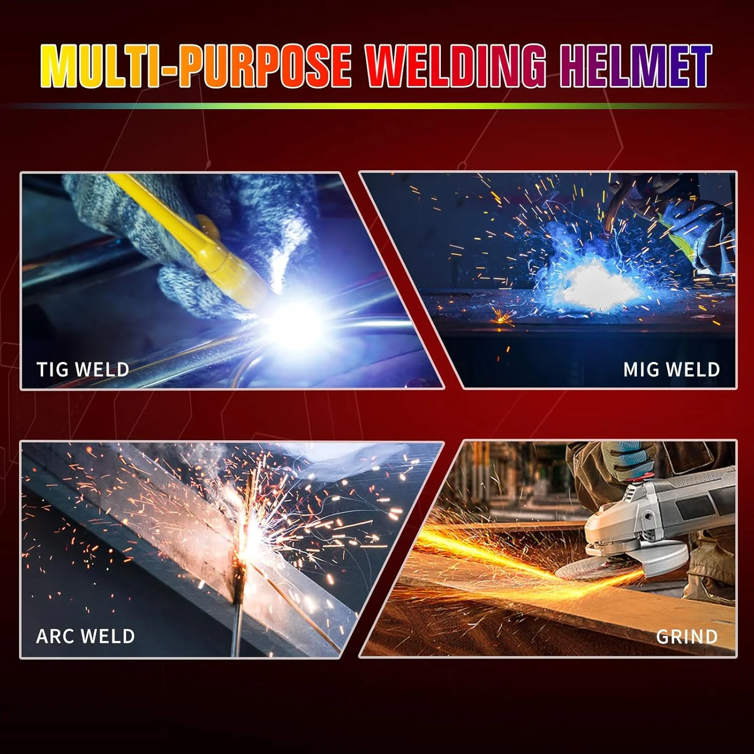 کلاه جوشکاری اتوماتیک TRQWH، ماسک جوشکاری با انرژی خورشیدی و رنگ واقعی، ماسک جوشکاری با 2 سنسور قوس، سایه گسترده 9-13، کلاه جوشکاری طرح جمجمه آتشین با قابلیت سنگ زنی و برش برای MIG TIG ARC