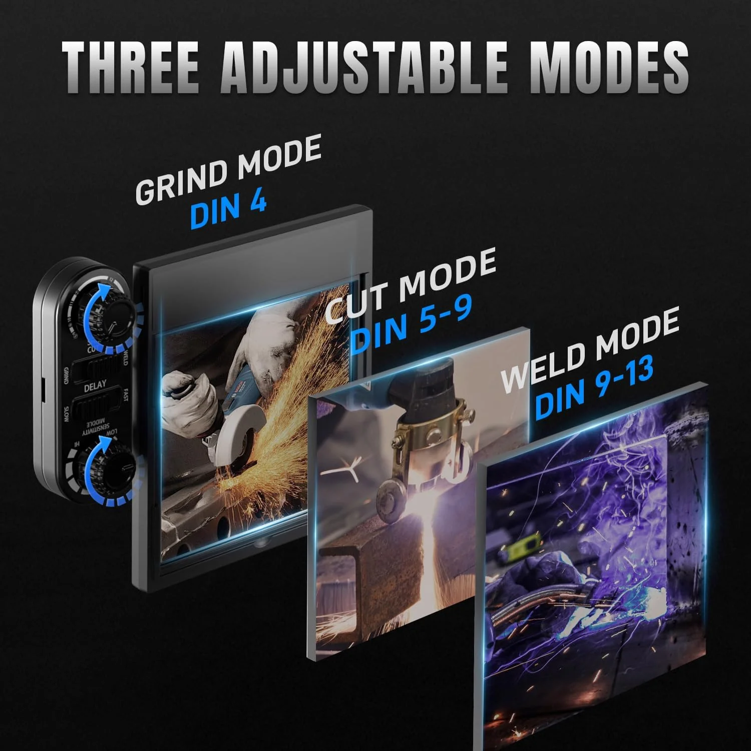 کلاه جوشکاری ANDELI با چراغ، دید پانوراما 180 درجه 3.94"X3.74" کلاه جوشکاری با تیره شدن خودکار رنگ واقعی با 4 سنسور قوس جوشکاری کلاه جوشکاری مردانه برای جوشکاری TIG MIG ARC