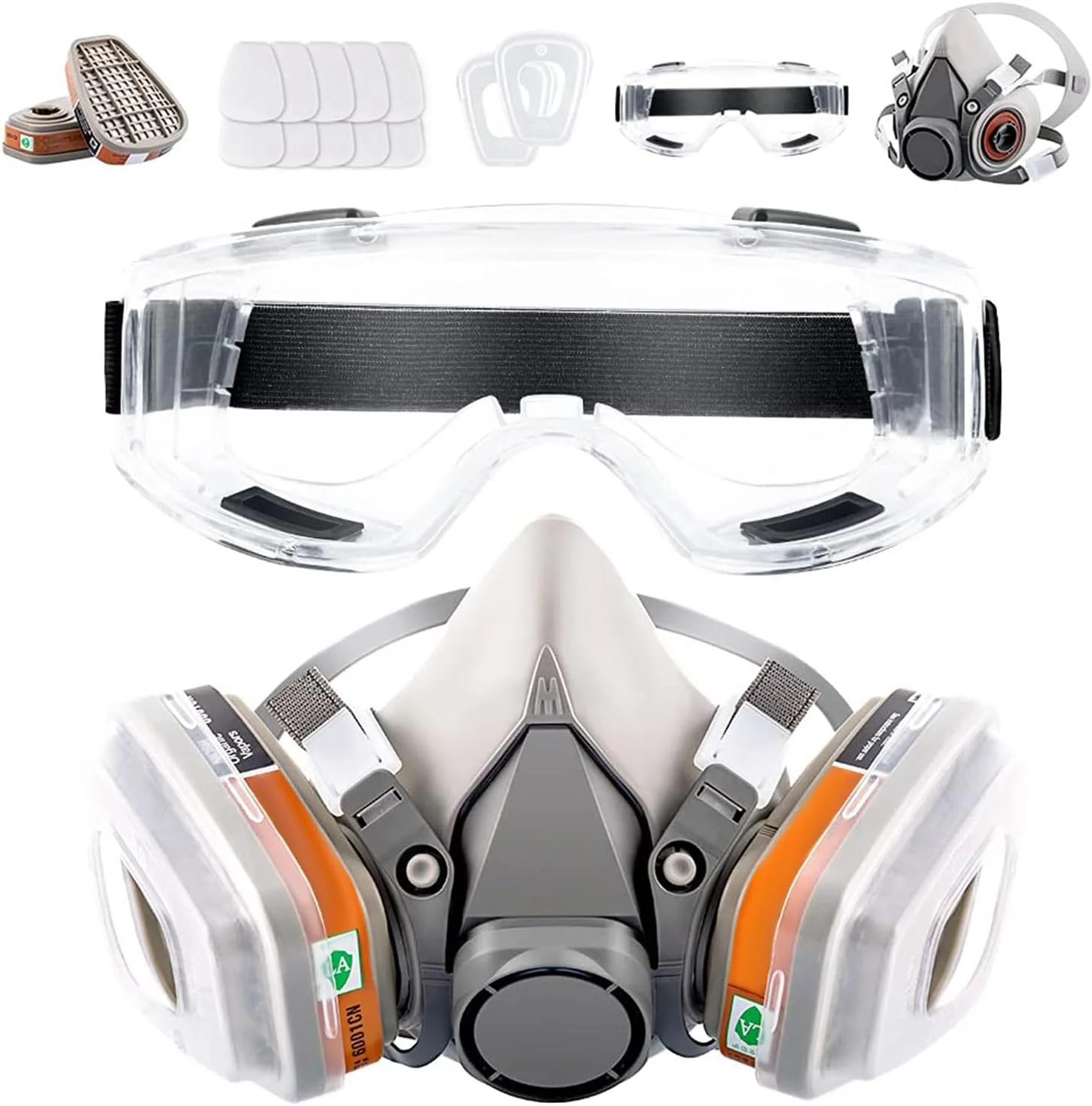 Professional Half Face Gas Mask with Safety Glasses - Reusable Respirator for Dust, Chemicals, Pesticides & Organic Vapors - Ideal for Painters, DIY Projects, Industrial Safety & Chemical Protection