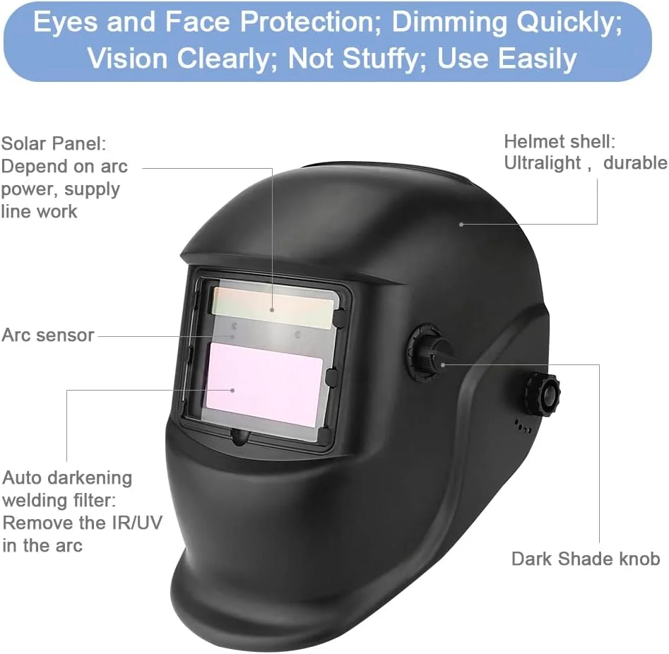 Anesty Welding Helmet Auto Darkening Solar Powered Welder Helmet with 6 Replacement Lens + Welding Gloves, Adjustable Shade 4/9-13 for TIG MIG ARC Weld Grinding, Welding Mask Hood Helmet