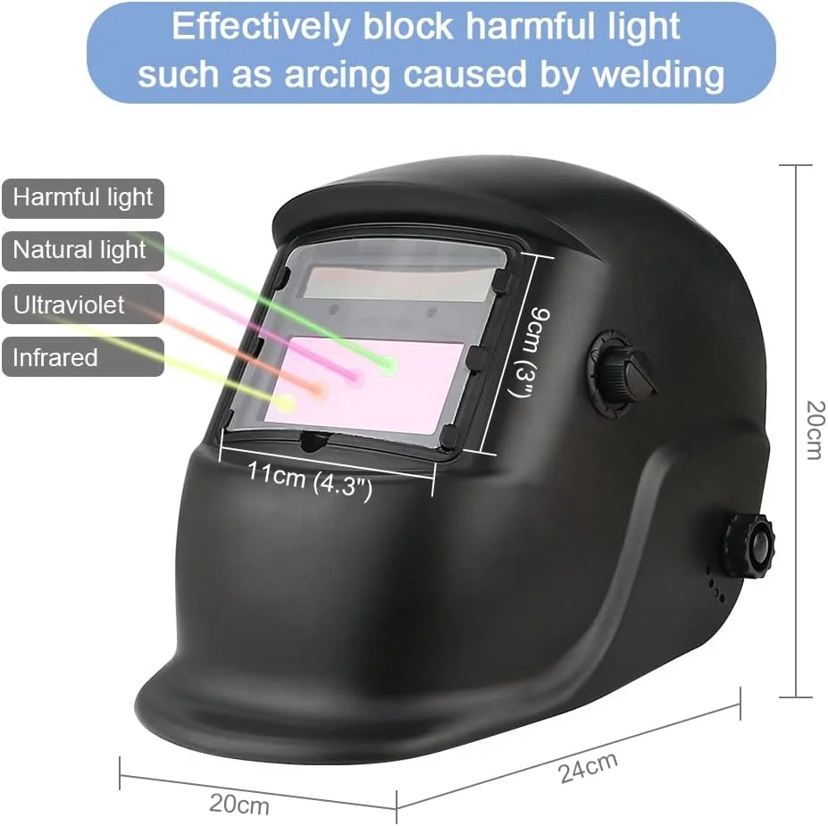 Anesty Welding Helmet Auto Darkening Solar Powered Welder Helmet with 6 Replacement Lens + Welding Gloves, Adjustable Shade 4/9-13 for TIG MIG ARC Weld Grinding, Welding Mask Hood Helmet