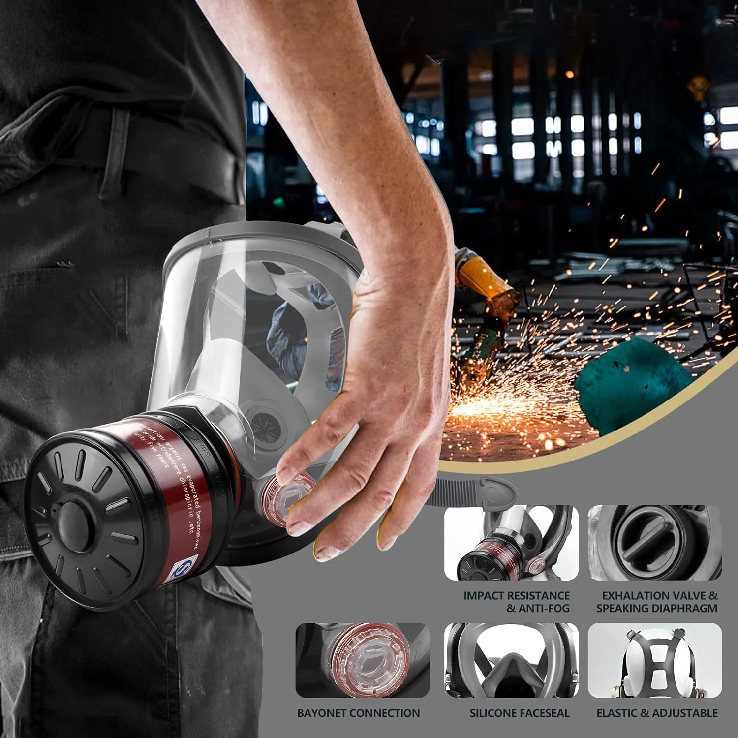 ماسک گاز FFCAN برای بقا در شرایط هسته ای و شیمیایی، ماسک گاز با فیلتر کربن فعال 40 میلی متری و فیلتر 6001، ماسک تنفسی برای گرد و غبار، بخارات، مواد شیمیایی، رنگ، اسپری، جوشکاری، پولیش