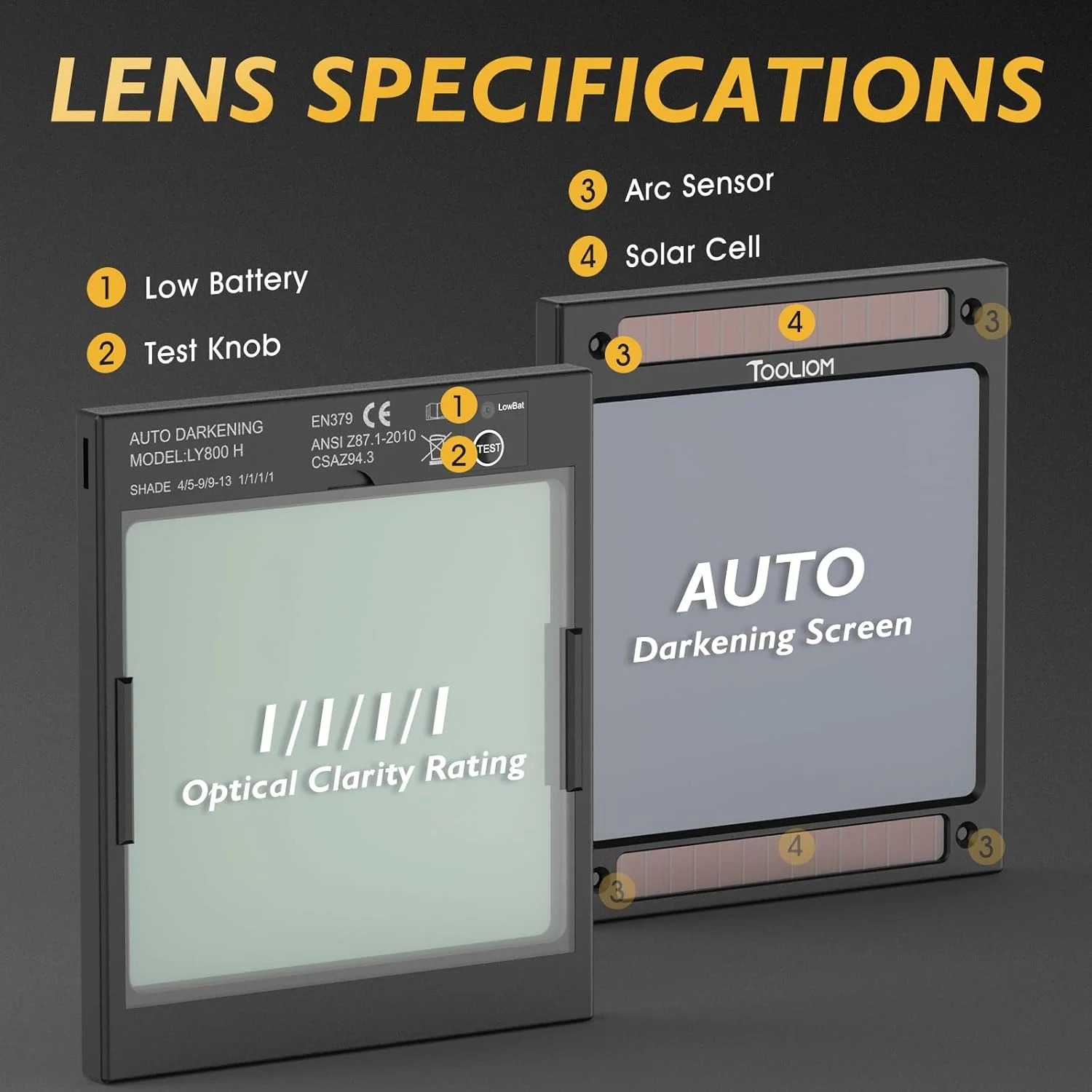 کلاه جوشکاری TOOLIOM با دید بزرگ 3.94"x3.66"، نقاب جوشکاری با تیرگی خودکار رنگ واقعی، سایه با انرژی خورشیدی 4/5-9/9-13، ماسک جوشکار برای جوشکاری تیگ میگ آرک برش پلاسما و سنگ زنی