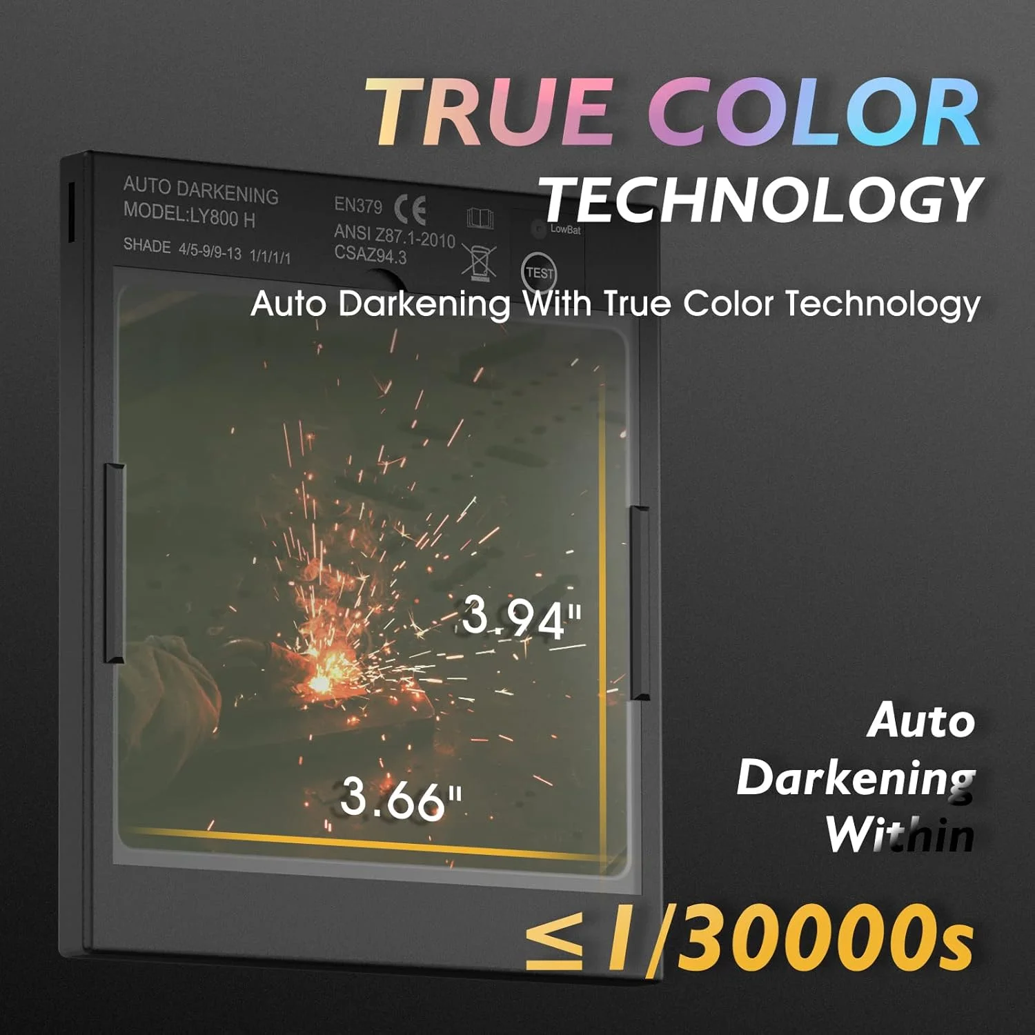 کلاه جوشکاری TOOLIOM با دید بزرگ 3.94"x3.66"، نقاب جوشکاری با تیرگی خودکار رنگ واقعی، سایه با انرژی خورشیدی 4/5-9/9-13، ماسک جوشکار برای جوشکاری تیگ میگ آرک برش پلاسما و سنگ زنی