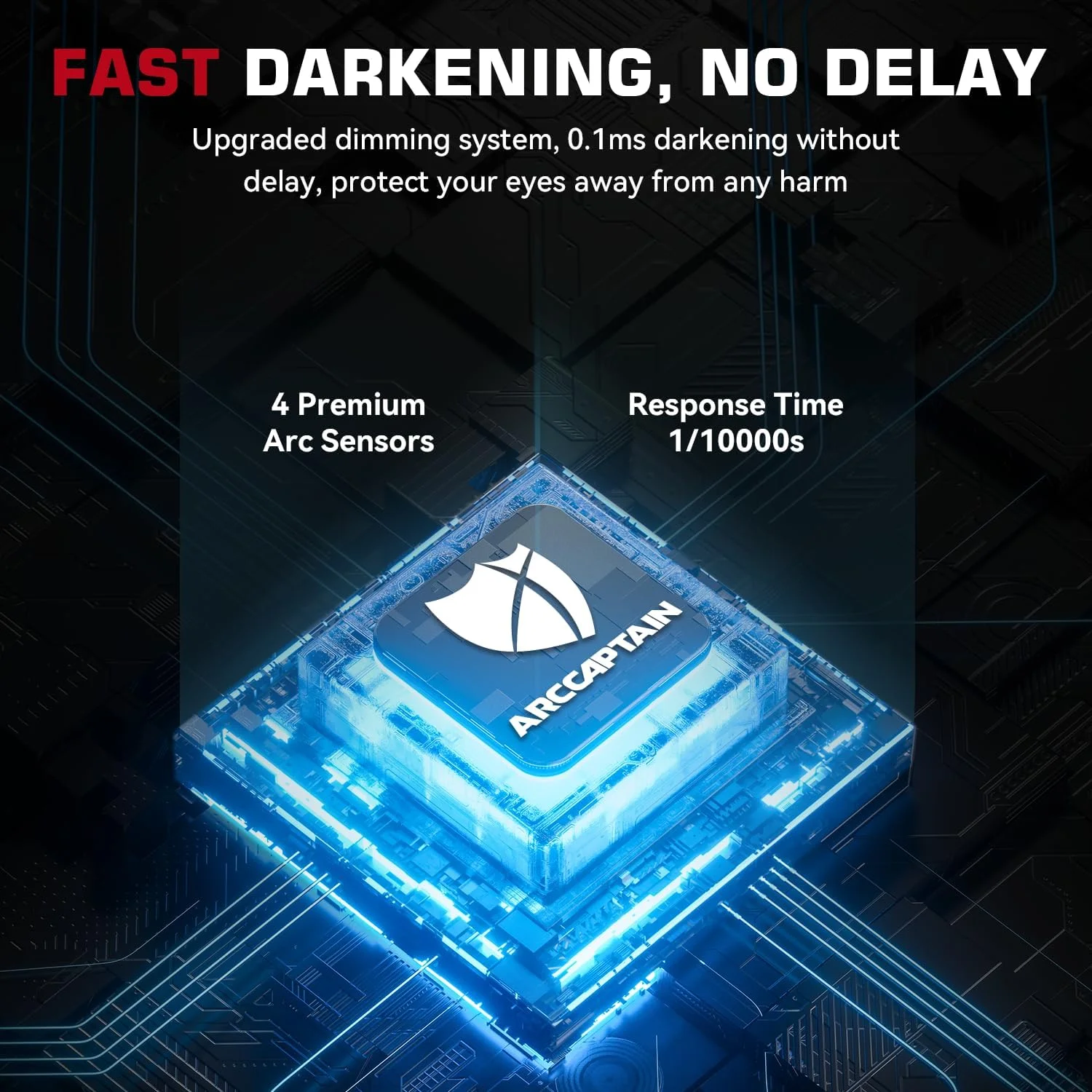 کلاه جوشکاری اتوماتیک ARCCAPTAIN، صفحه نمایش بزرگ 3.94"X3.66" با رنگ واقعی، دارای 4 سنسور قوس خورشیدی، سایه گسترده 4-5/5-9/9-13 (مبارز سیار)