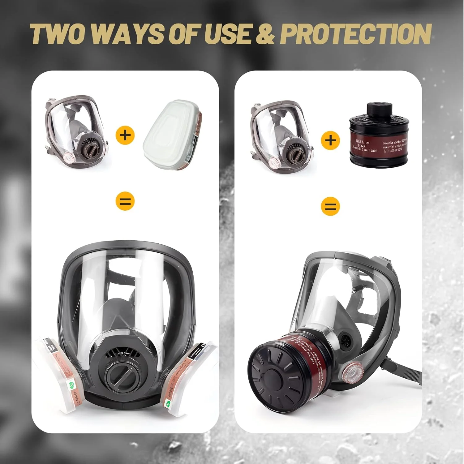 ماسک گاز FFCAN برای بقا در شرایط هسته ای و شیمیایی، ماسک گاز با فیلتر کربن فعال 40 میلی متری و فیلتر 6001، ماسک تنفسی برای گرد و غبار، بخارات، مواد شیمیایی، رنگ، اسپری، جوشکاری، پولیش