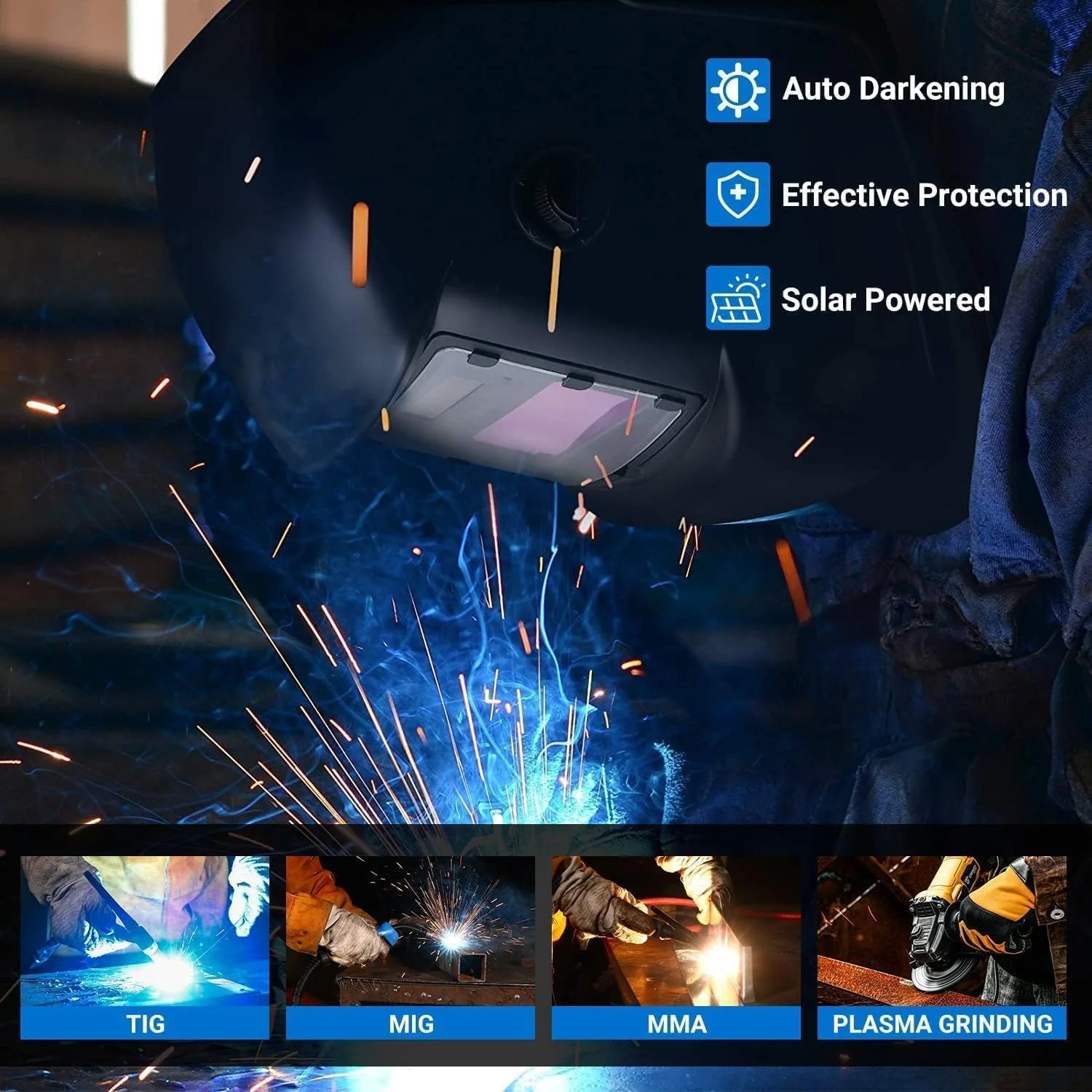 ماسک جوشکاری اتوماتیک YOUWE7 با قابلیت تنظیم و تیرگی خودکار، کلاه جوشکاری رنگ واقعی با انرژی خورشیدی، محدوده سایه گسترده 19-24 سانتی متر برای جوشکاری تیگ، میگ، آرک، برش پلاسما و سنگ زنی (فیلم محافظ * 10)