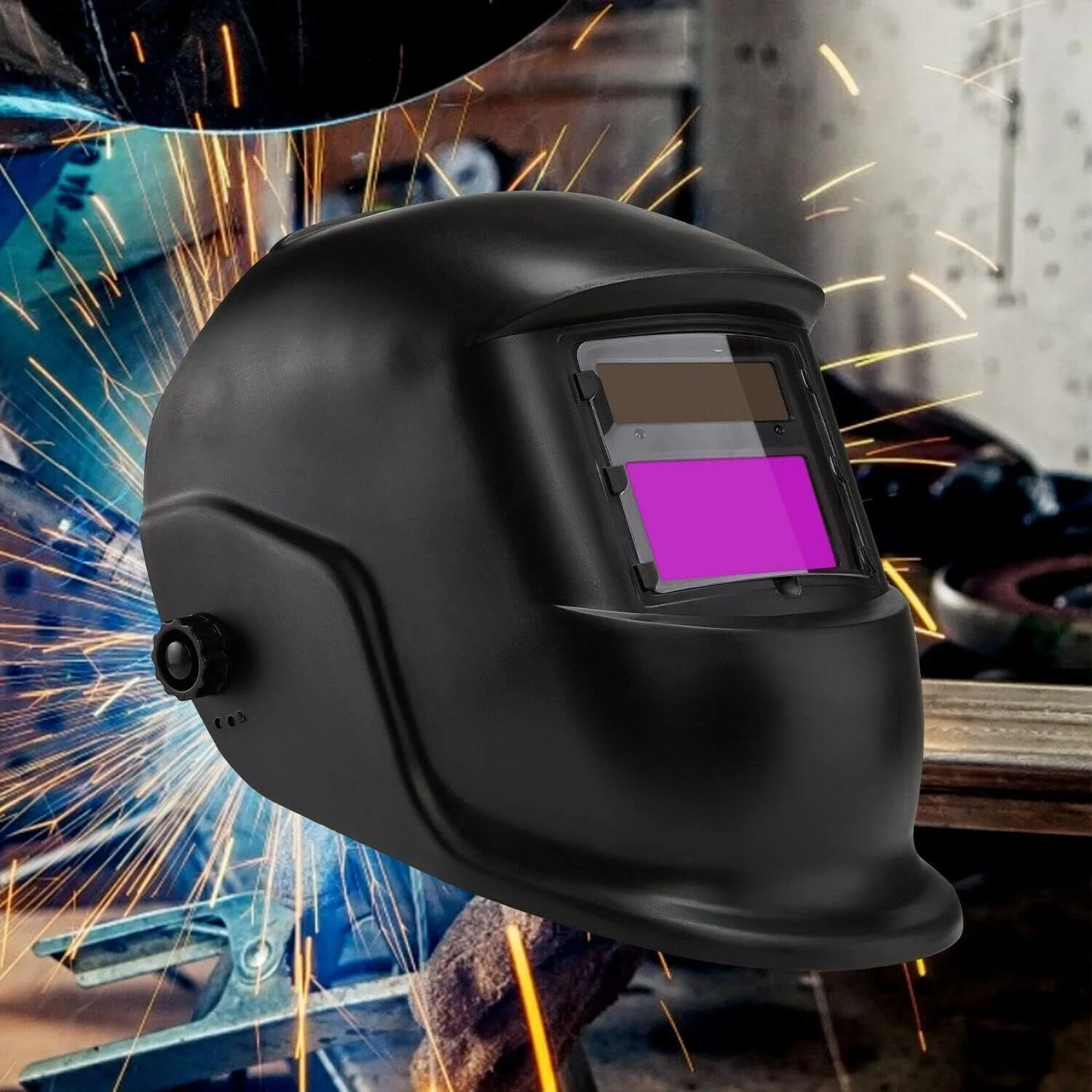 ماسک جوشکاری اتوماتیک YOUWE7 با قابلیت تنظیم و تیرگی خودکار، کلاه جوشکاری رنگ واقعی با انرژی خورشیدی، محدوده سایه گسترده 19-24 سانتی متر برای جوشکاری تیگ، میگ، آرک، برش پلاسما و سنگ زنی (فیلم محافظ * 10)