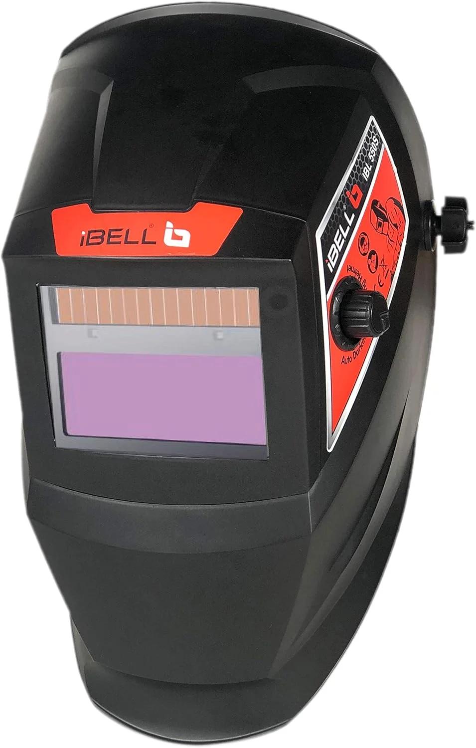 کلاه جوشکاری خودکار IBL 550S iBELL – خورشیدی و باتری، ۲ سنسور قوس، سایه قابل تنظیم DIN 9-13، حالت سنگ زنی، محافظ UV/IR – برای جوشکاری MIG، TIG، MMA (محدوده دید ۹۳×۴۳ میلی متر)