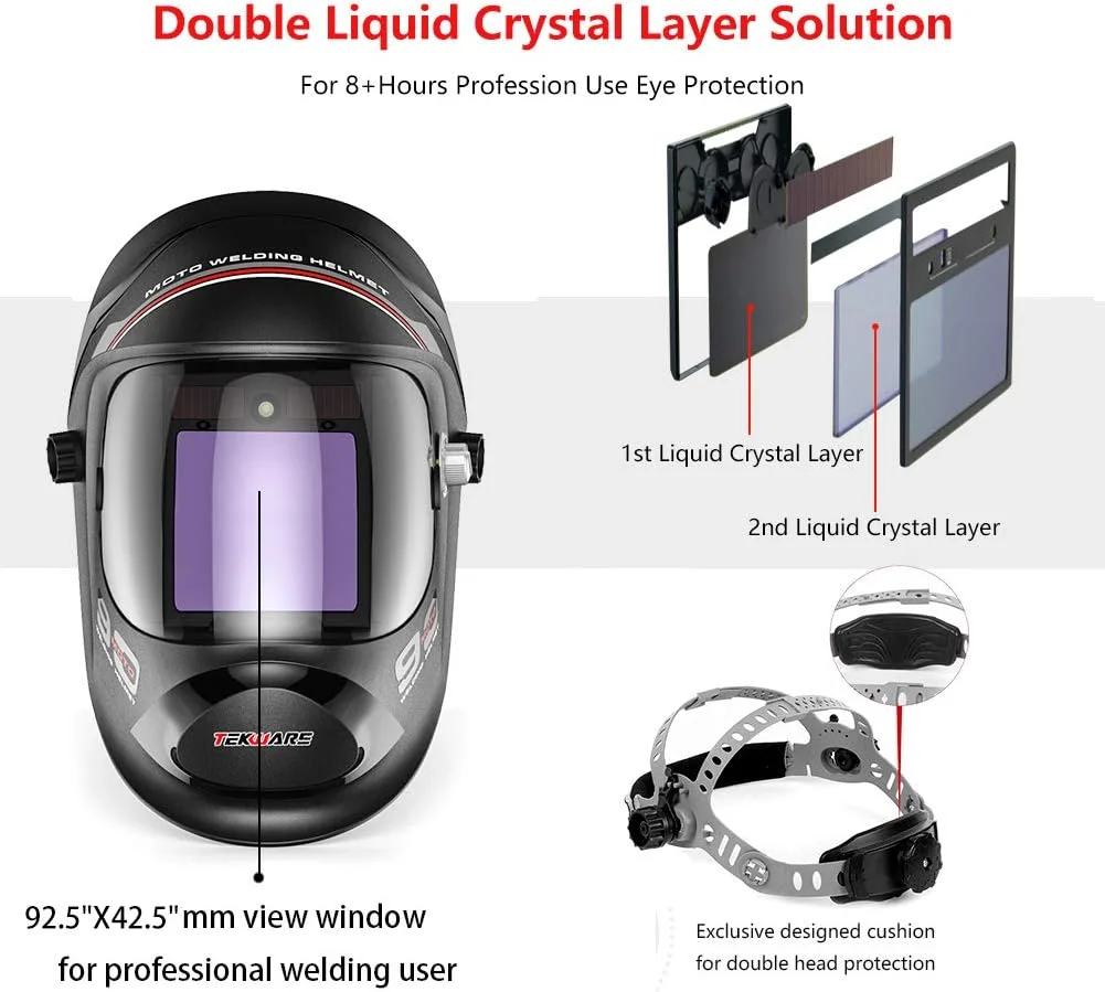 ماسک جوشکاری، ماسک جوشکاری با قابلیت تیره شوندگی خودکار و رنگ واقعی، ماسک جوشکاری با دید گسترده و انرژی خورشیدی، ماسک جوشکاری با 4 سنسور قوس و سایه گسترده 4 تا 5/9-9/13 به همراه لنز جایگزین برای جوشکاری تیگ، میگ، قوس الکتریکی و سنگ زنی