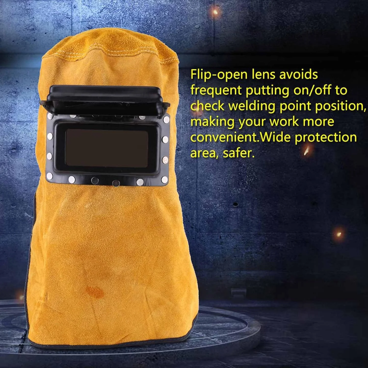 ماسک جوشکاری Denash، کلاه ایمنی جوشکاری چرمی با دور سر 60 سانتی متر، مقاوم در برابر حرارت، ماسک محافظ جوشکاری تنفسی با لنز، برای محافظت از چشم، صورت و گردن