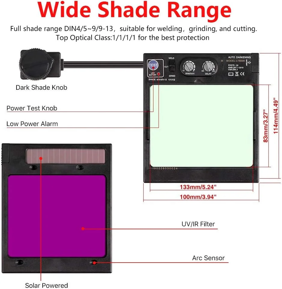 ماسک جوشکاری، ماسک جوشکاری با قابلیت تیره شوندگی خودکار و رنگ واقعی، ماسک جوشکاری با دید گسترده و انرژی خورشیدی، ماسک جوشکاری با 4 سنسور قوس و سایه گسترده 4 تا 5/9-9/13 به همراه لنز جایگزین برای جوشکاری تیگ، میگ، قوس الکتریکی و سنگ زنی
