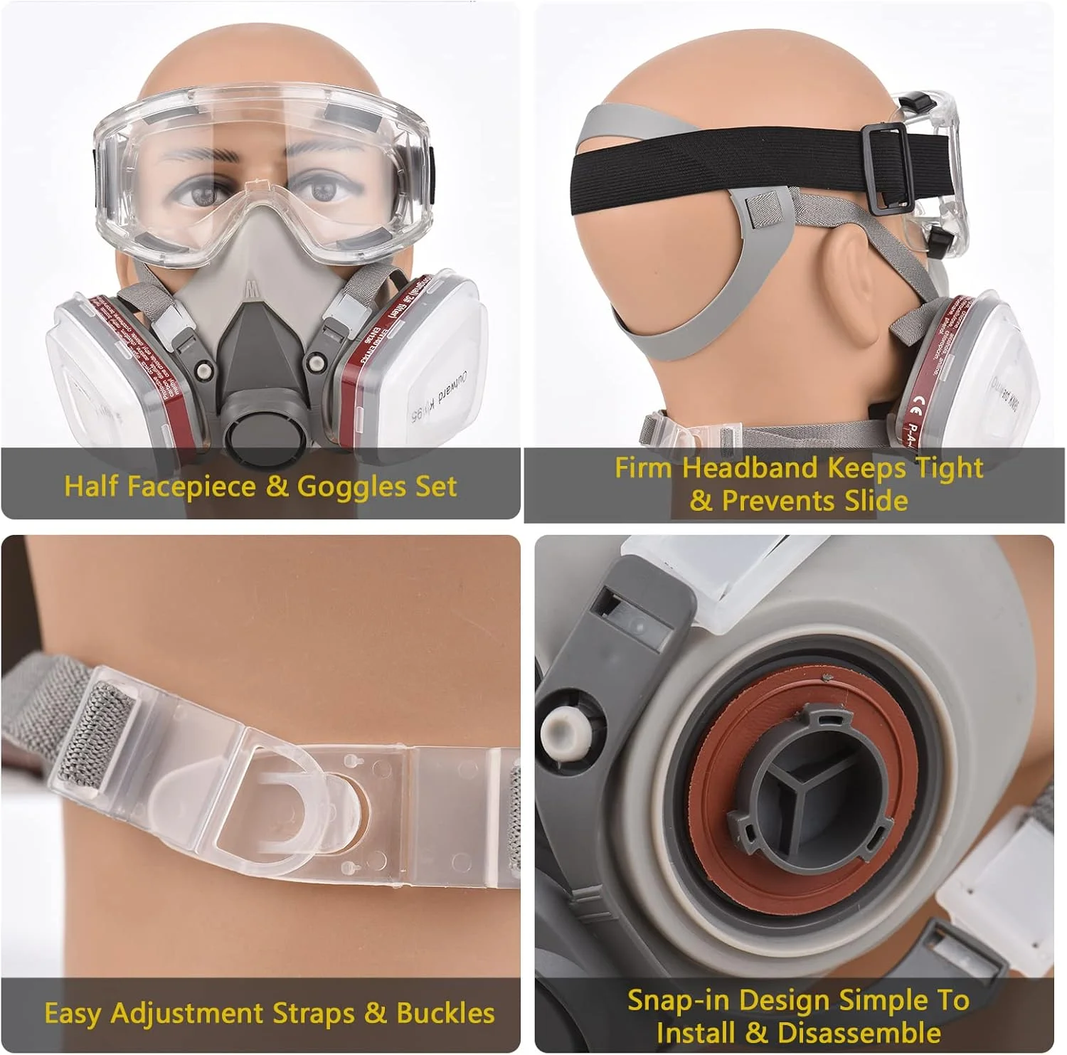 ماسک تنفسی نیم صورت 6200، ماسک گاز قابل استفاده مجدد با عینک ایمنی برای رنگ آمیزی، بخارات آلی، جوشکاری، پولیش، نجاری و سایر محافظت های کاری