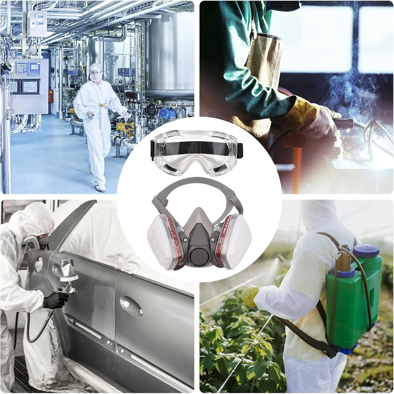 ماسک تنفسی نیم صورت 6200، ماسک گاز قابل استفاده مجدد با عینک ایمنی برای رنگ آمیزی، بخارات آلی، جوشکاری، پولیش، نجاری و سایر محافظت های کاری