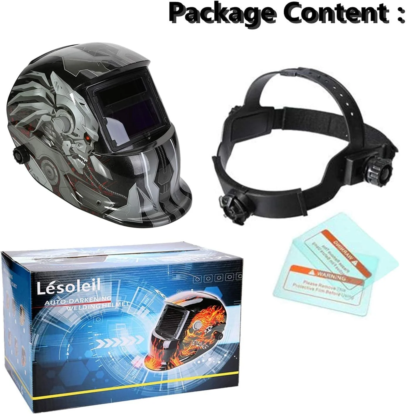 ماسک جوشکاری اتوماتیک LESOLEIL - کلاه جوشکاری با انرژی خورشیدی به همراه 2 لنز جایگزین و 2 سنسور فیلتر سایه قابل تنظیم DIN9-13 برای جوشکاری Mig Tig Arc