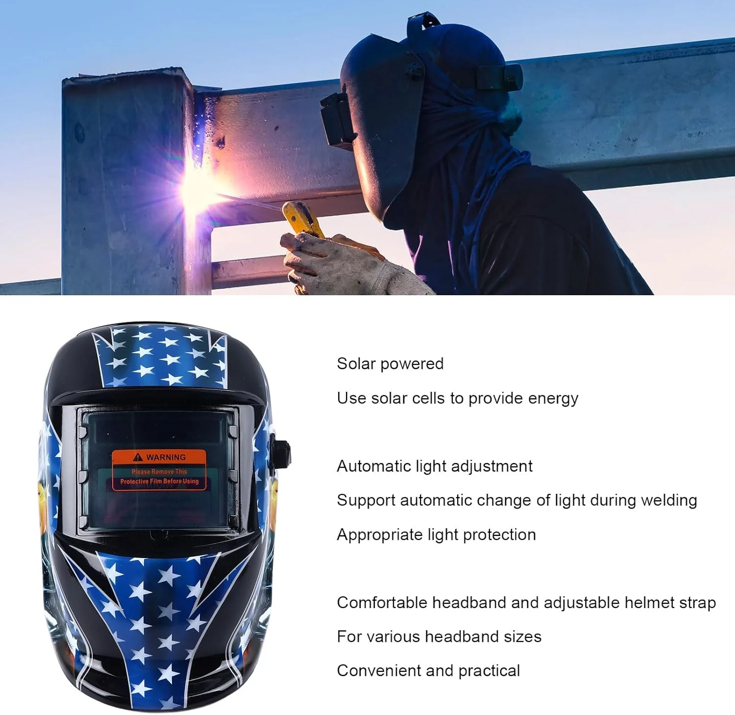 ماسک جوشکاری اتوماتیک BusoTh، کلاه ایمنی با محدوده سایه گسترده و انرژی خورشیدی برای جوشکاری MIG TIG Arc، دید بزرگ، تیرگی قابل تنظیم، با هدبند راحت، کاربردی و صرفه جویی در انرژی