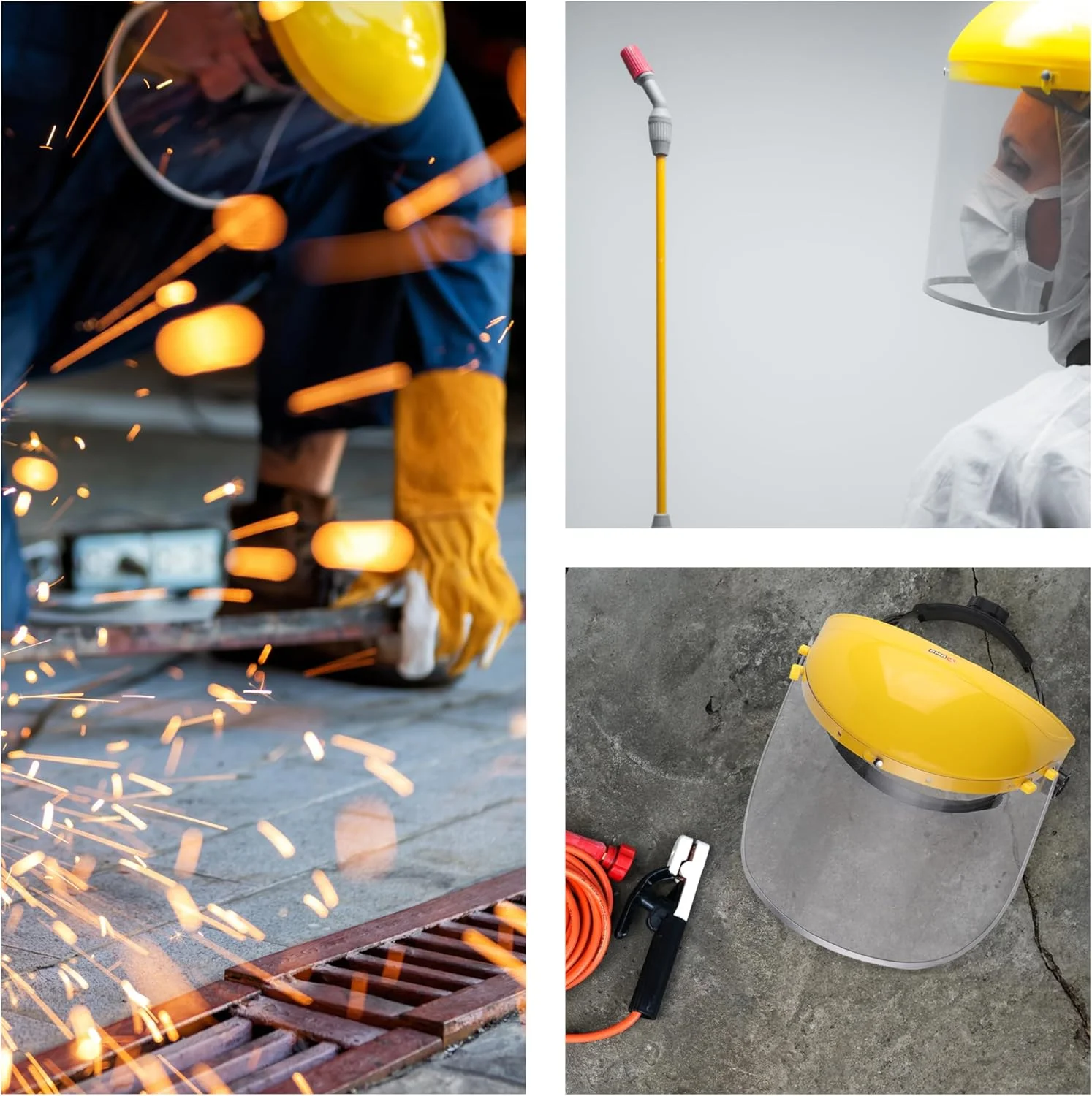 محافظ صورت جوشکاری شفاف فیتو با فیلم شفاف و قاب زرد | ضد پاشش، محافظت کامل از صورت | ماسک ایمنی سبک وزن، قابل تنظیم و بادوام برای جوشکاری، سنگ زنی و برش