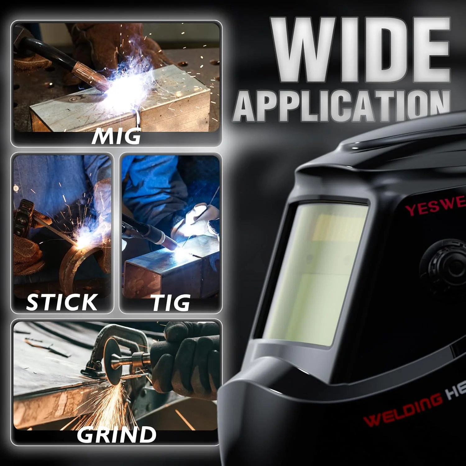 کلاه ایمنی جوشکاری اتوماتیک با انرژی خورشیدی و رنگ واقعی YESWELDER، سایه گسترده 4/9-13 برای کلاه جوشکاری TIG MIG ARC