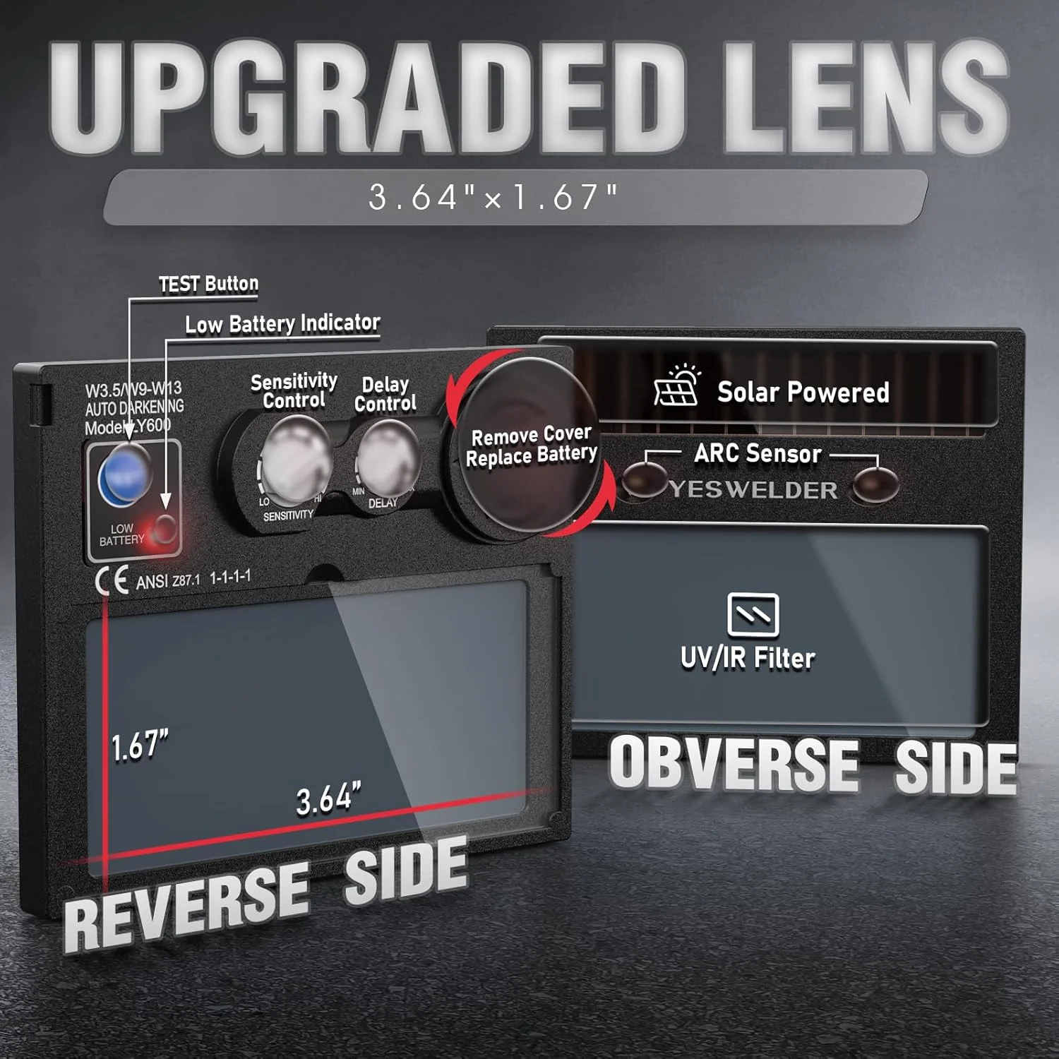 کلاه ایمنی جوشکاری اتوماتیک با انرژی خورشیدی و رنگ واقعی YESWELDER، سایه گسترده 4/9-13 برای کلاه جوشکاری TIG MIG ARC