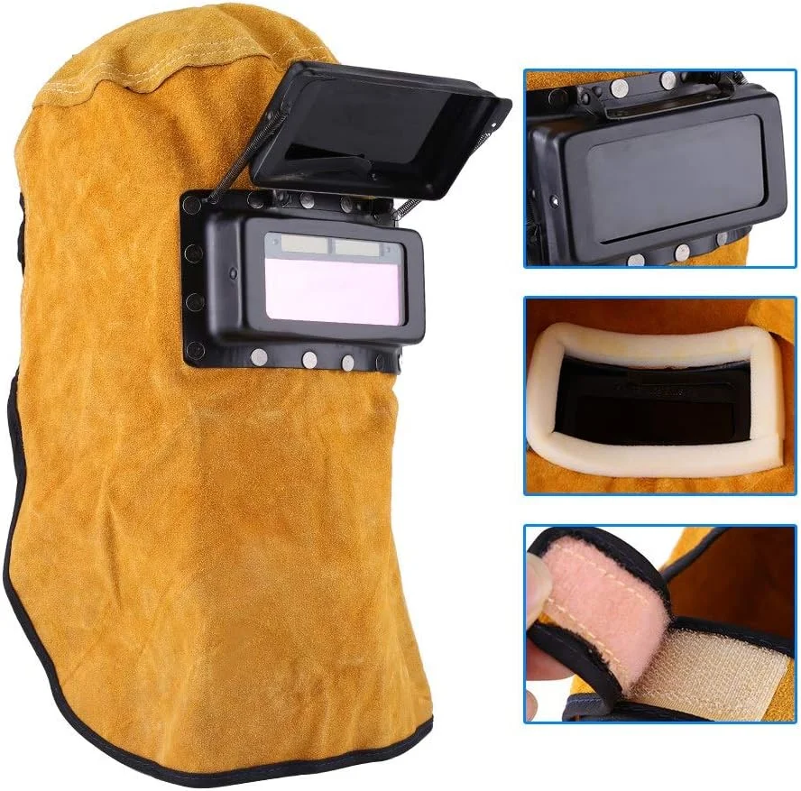 کلاه جوشکاری تیره شونده Eujgoov با لنز و ماسک جوشکاری چرمی برای کارگران جوشکاری