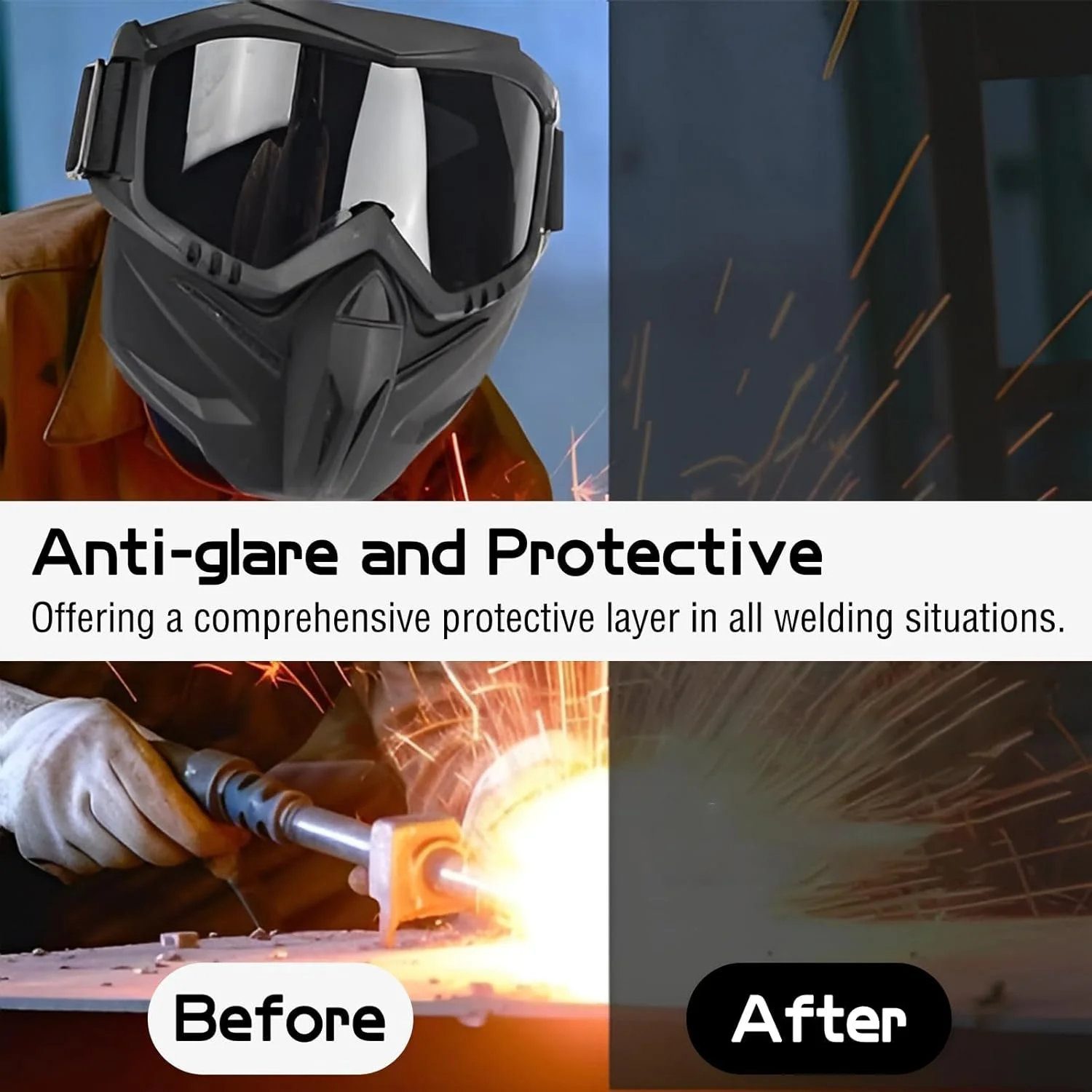 ماسک جوشکاری Azonee - محافظ صورت ضد تابش نور برای محافظت از چشم در سنگ زنی، برش پلاسما، جوشکاری TIG، MIG، سبک وزن، محافظ صورت جداشدنی، سایه ثابت برای مردان و زنان