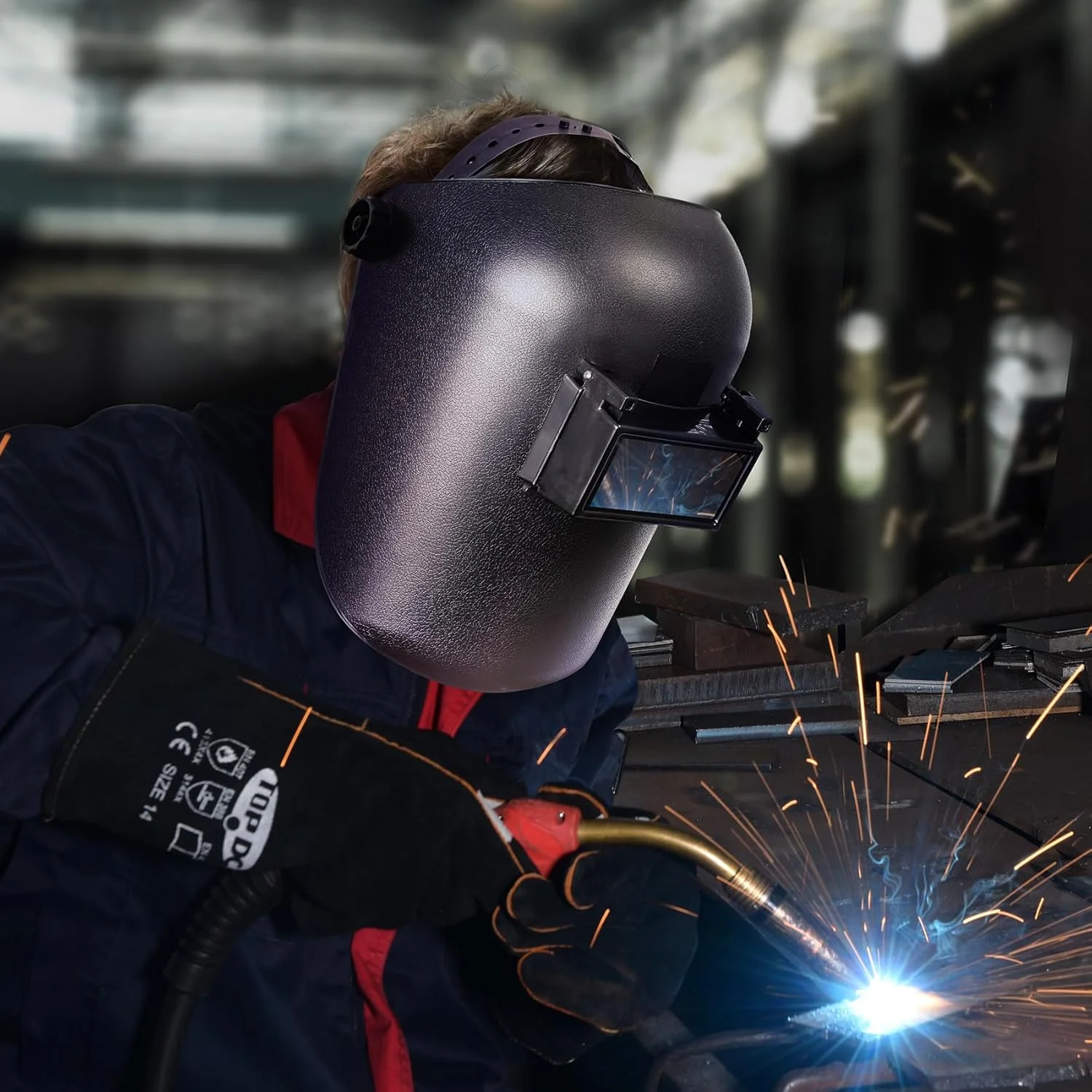 کلاه جوشکاری TOPDC با ابعاد 3.86"x1.61"، ماسک جوشکاری با قسمت جلویی متحرک و هدگیر قابل تنظیم، سایه 11