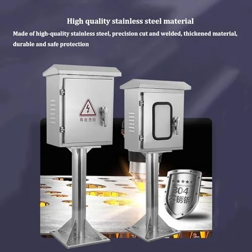 جعبه تقسیم استیل ضد زنگ بیرونی، جعبه اتصال برق ضد آب، جعبه محفظه تجهیزات الکتریکی جهانی با قفل های ایمنی و صفحات نصب (نقره ای - 500X400X200 میلی متر)