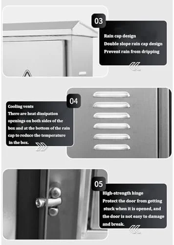 جعبه تقسیم استیل ضد زنگ بیرونی، جعبه اتصال برق ضد آب، جعبه محفظه تجهیزات الکتریکی جهانی با قفل های ایمنی و صفحات نصب (نقره ای - 500X400X200 میلی متر)