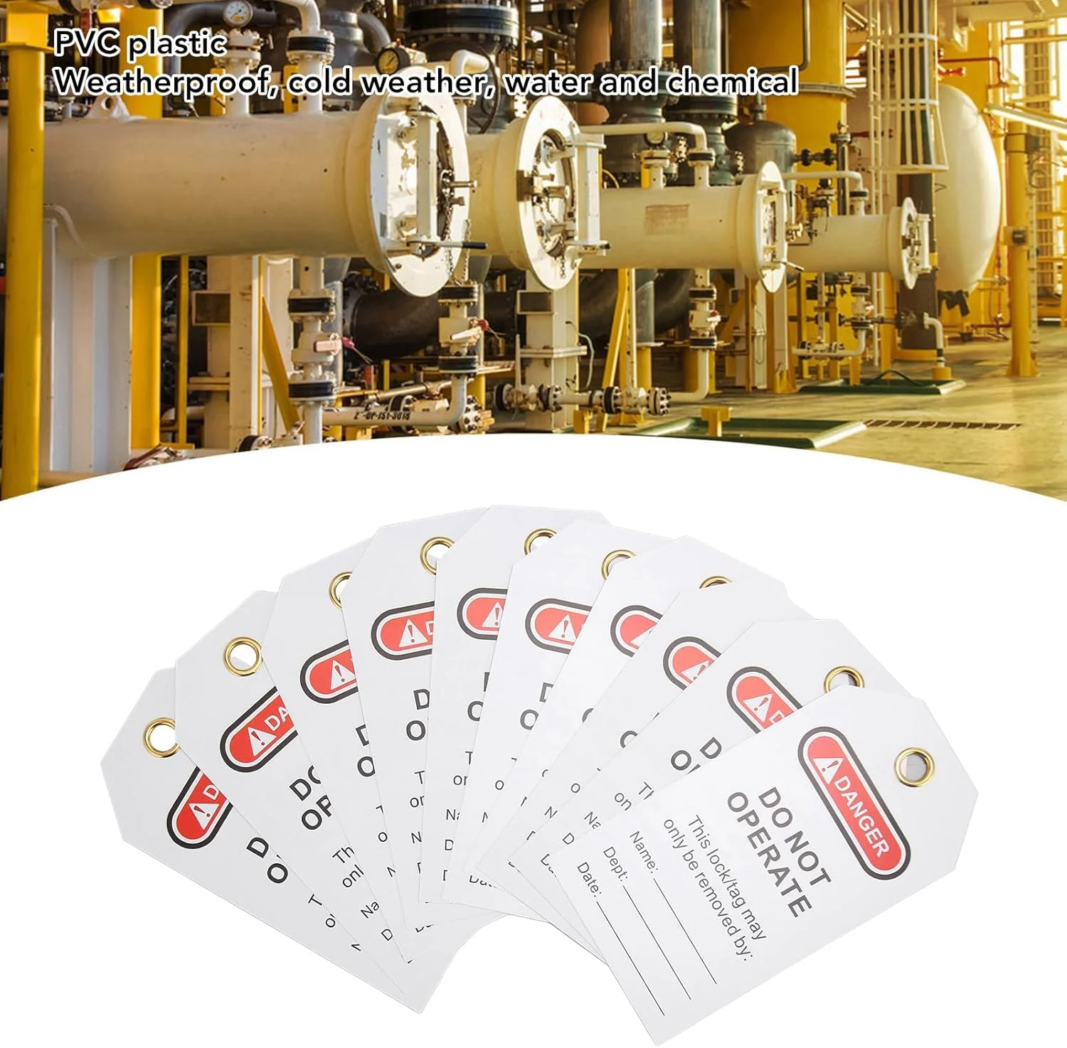 برچسب های قفل گذاری و برچسب گذاری، پلاستیک PVC، علامت ایمنی آب، تجهیزات هشدار صنعتی بادوام برای نیروگاه های برق، تاسیسات شیمیایی، 20 عدد، سفید