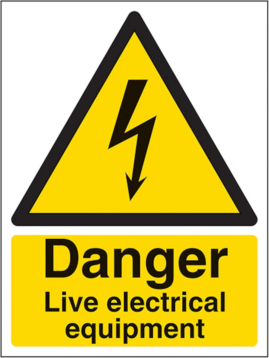 تابلو ایمنی خطر تجهیزات الکتریکی زنده - عمودی 150 × 200 میلی متر - پلاستیک سخت 1 میلی متری شب تاب