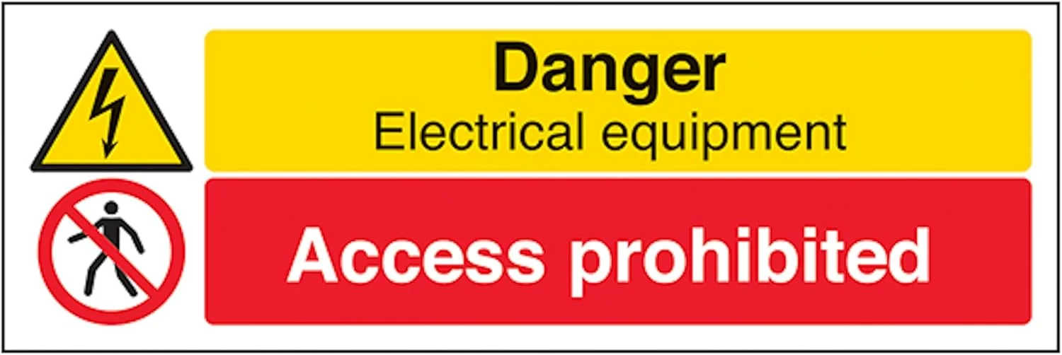 تابلو ایمنی خطر تجهیزات الکتریکی/ورود ممنوع - افقی 300x100 میلی متر - پلاستیک سخت 1 میلی متری شب تاب