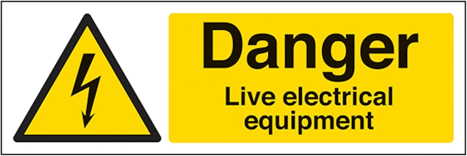 تابلو ایمنی خطر تجهیزات الکتریکی زنده - منظره 300 x 100 میلی متر - برچسب وینیل خود چسب شب تاب