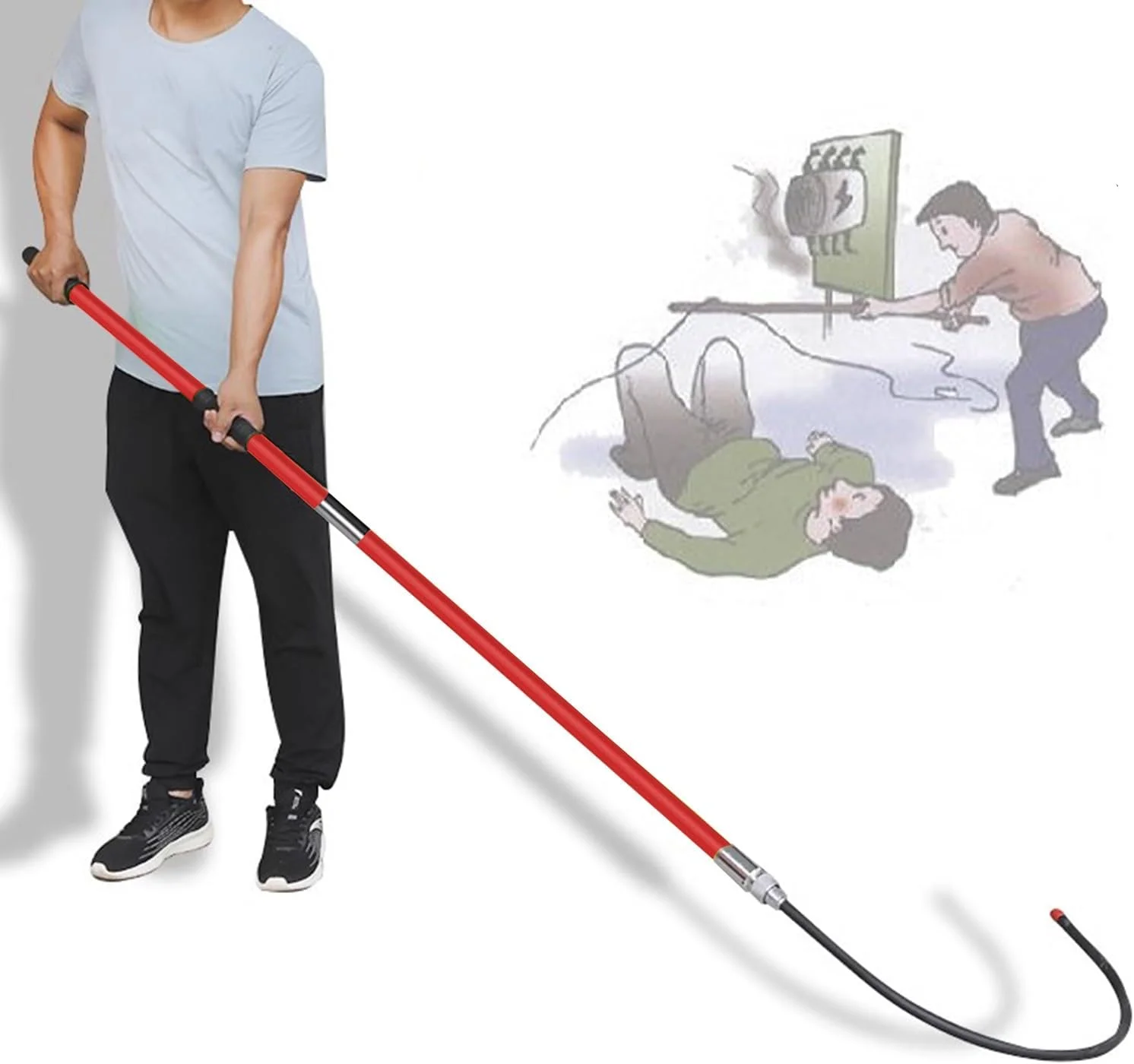 قلاب نجات اضطراری شوک الکتریکی Wzmazingly، ابزار برقی قابل حمل، تجهیزات محافظتی عایق ولتاژ بالا برای ایمنی الکتریکی (قرمز، 150 سانتی متر)