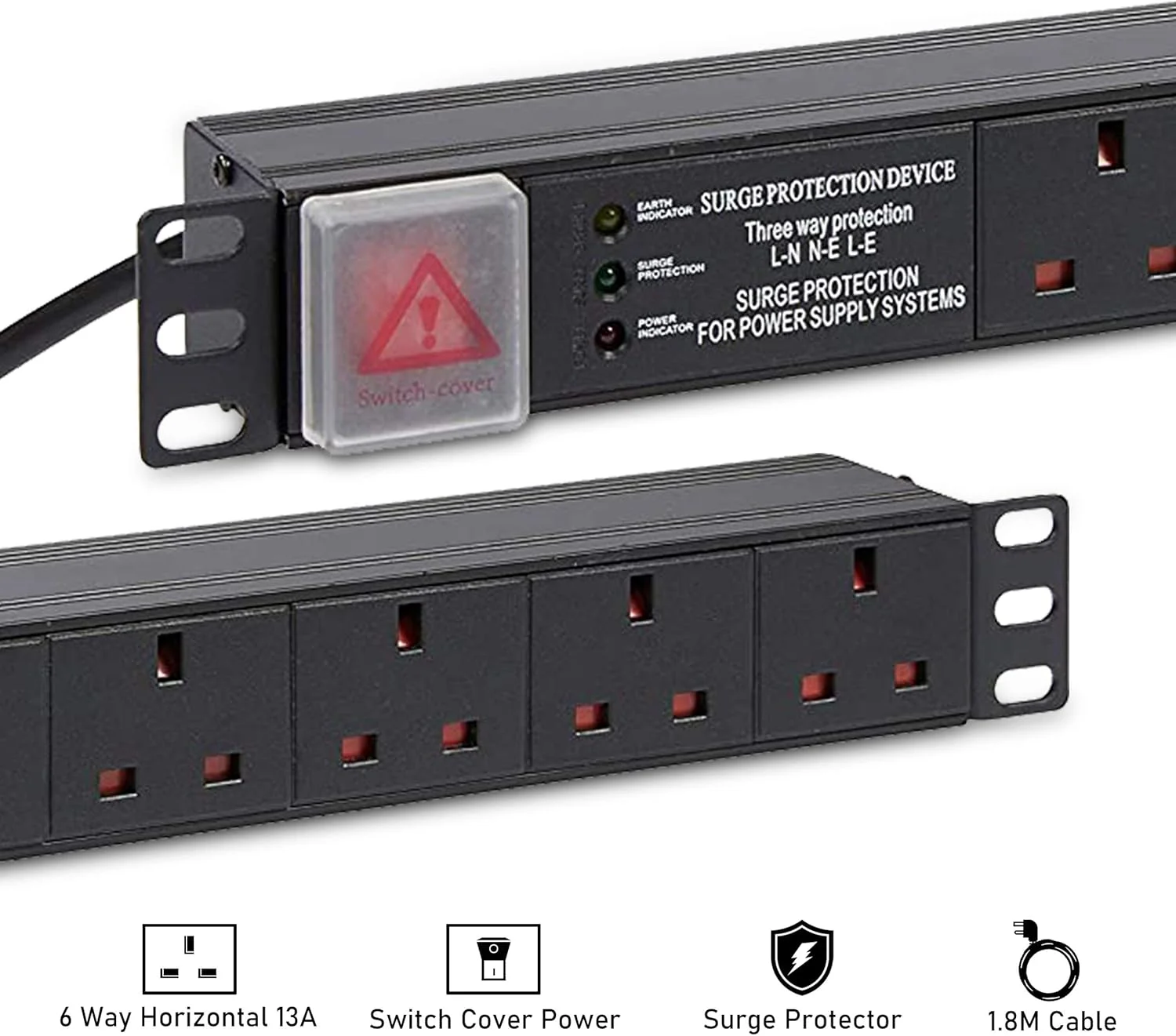 واحد توزیع برق 6 راهه افقی 13 آمپر سوئیچ دار Lms Data با پوشش سوئیچ، چند شاخه، ایستگاه شارژ برقی. ساخته شده از آلیاژ آلومینیوم با قابلیت نصب در رک و محافظ برق