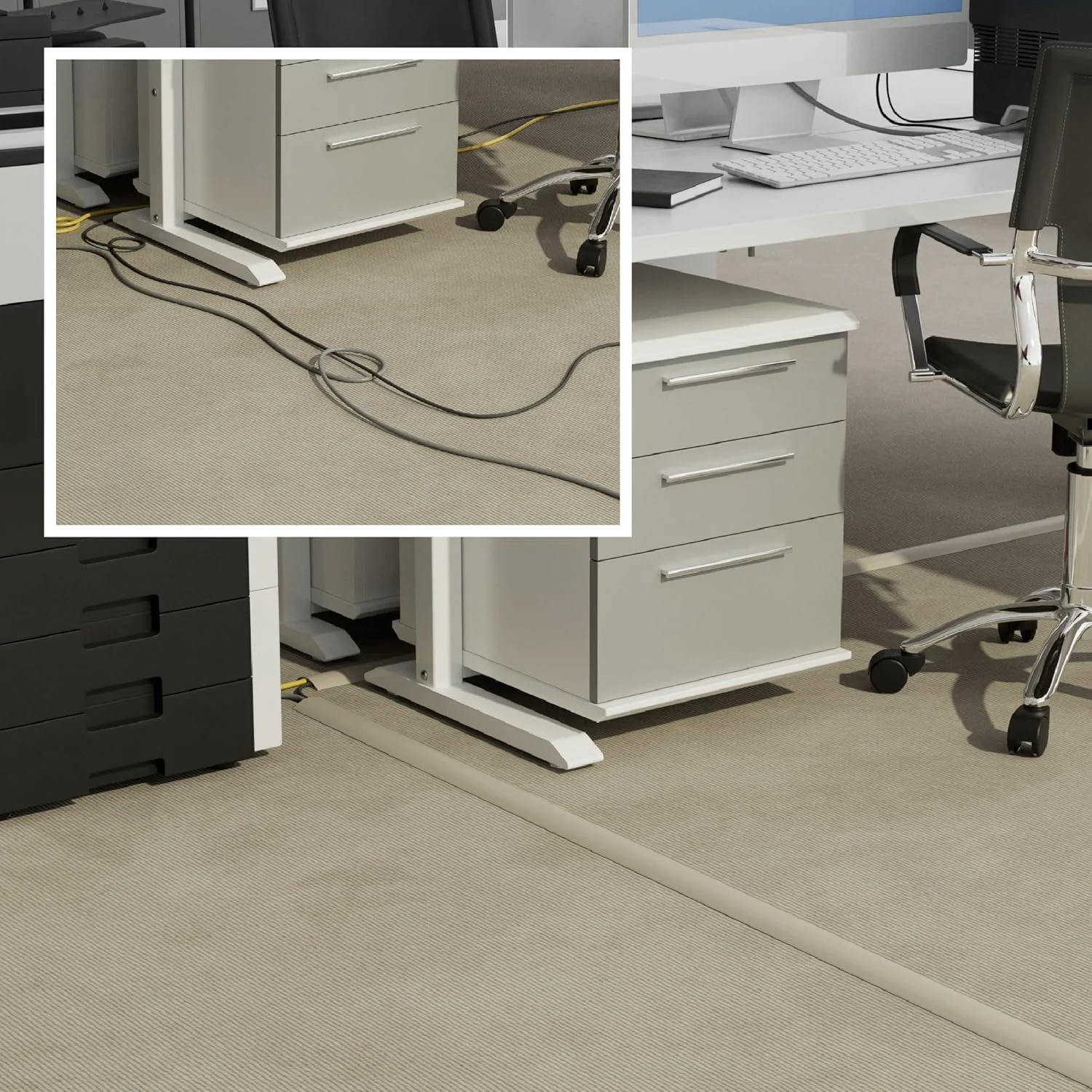 محافظ کابل زمینی D-Line به طول 6 فوت، محافظ سیم، پنهان کننده سیم های رابط، محافظت از سیم ها، جلوگیری از گیر کردن کابل، محافظ سیم سنگین - فضای کابل = 0.63 اینچ (عرض) x 0.31 اینچ (ارتفاع) - بژ