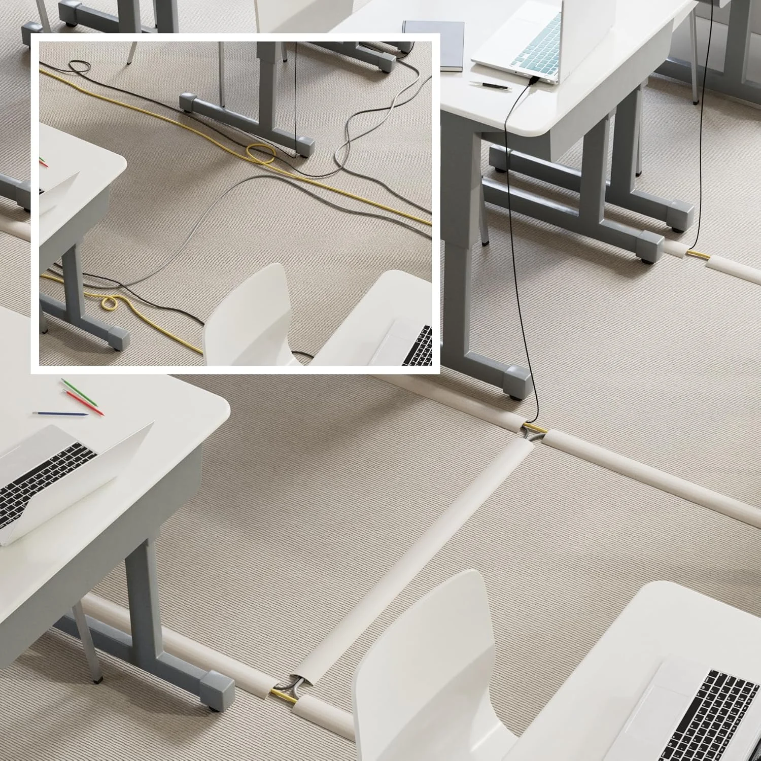 محافظ کابل زمینی D-Line به طول 6 فوت، محافظ سیم، پنهان کننده سیم های رابط، محافظت از سیم ها، جلوگیری از گیر کردن کابل، محافظ سیم سنگین - فضای کابل = 0.63 اینچ (عرض) x 0.31 اینچ (ارتفاع) - بژ